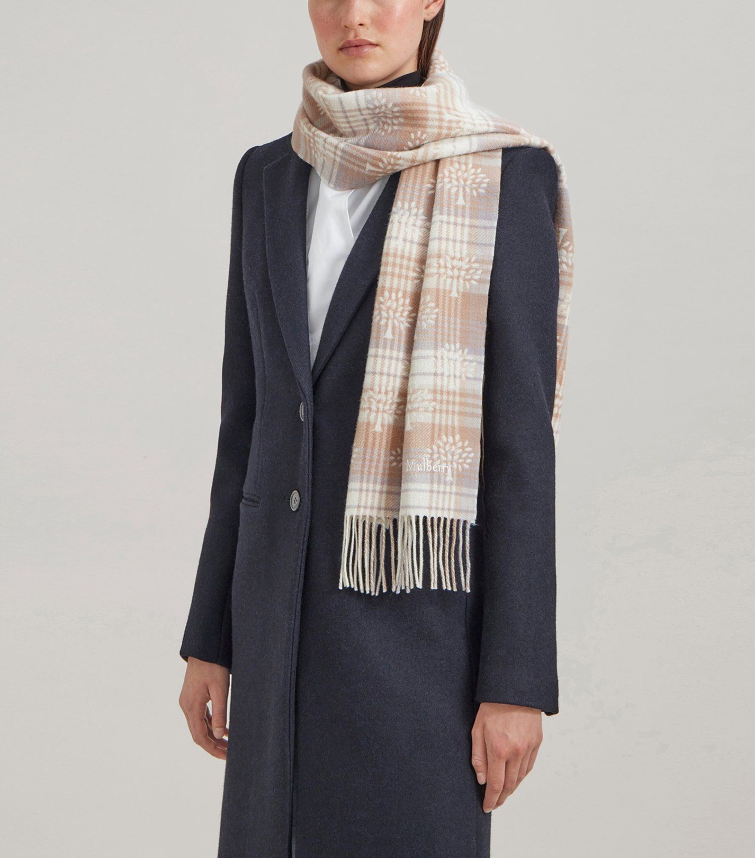 Mulberry Small Merino Check Tree Scarf Maple Image 2