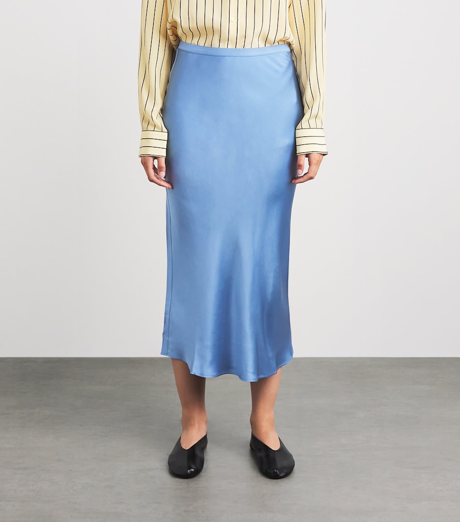 ANINE BING Womens Silk Bar Midi Skirt Blue Image 4