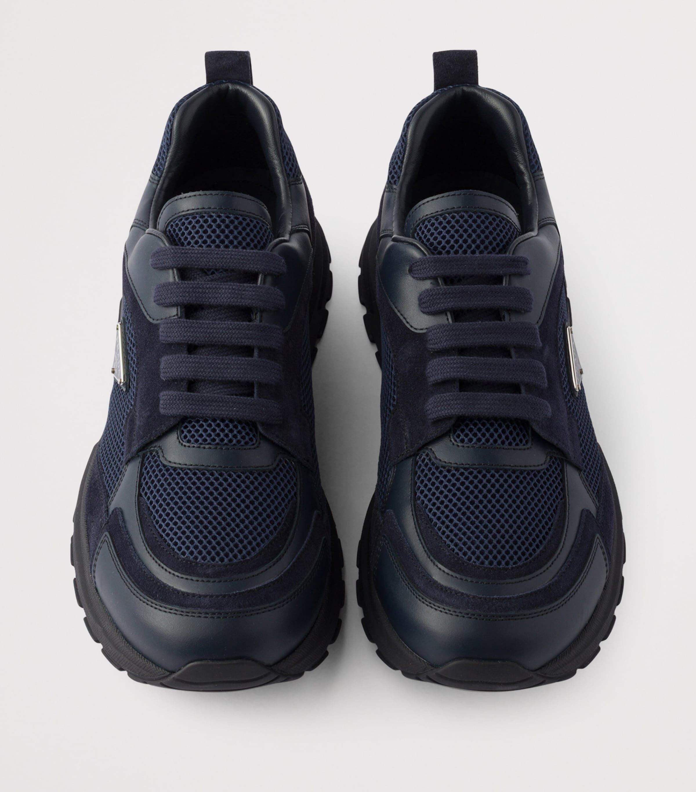 Prada Mens Mesh-Leather Prax Sneakers Blue Image 3