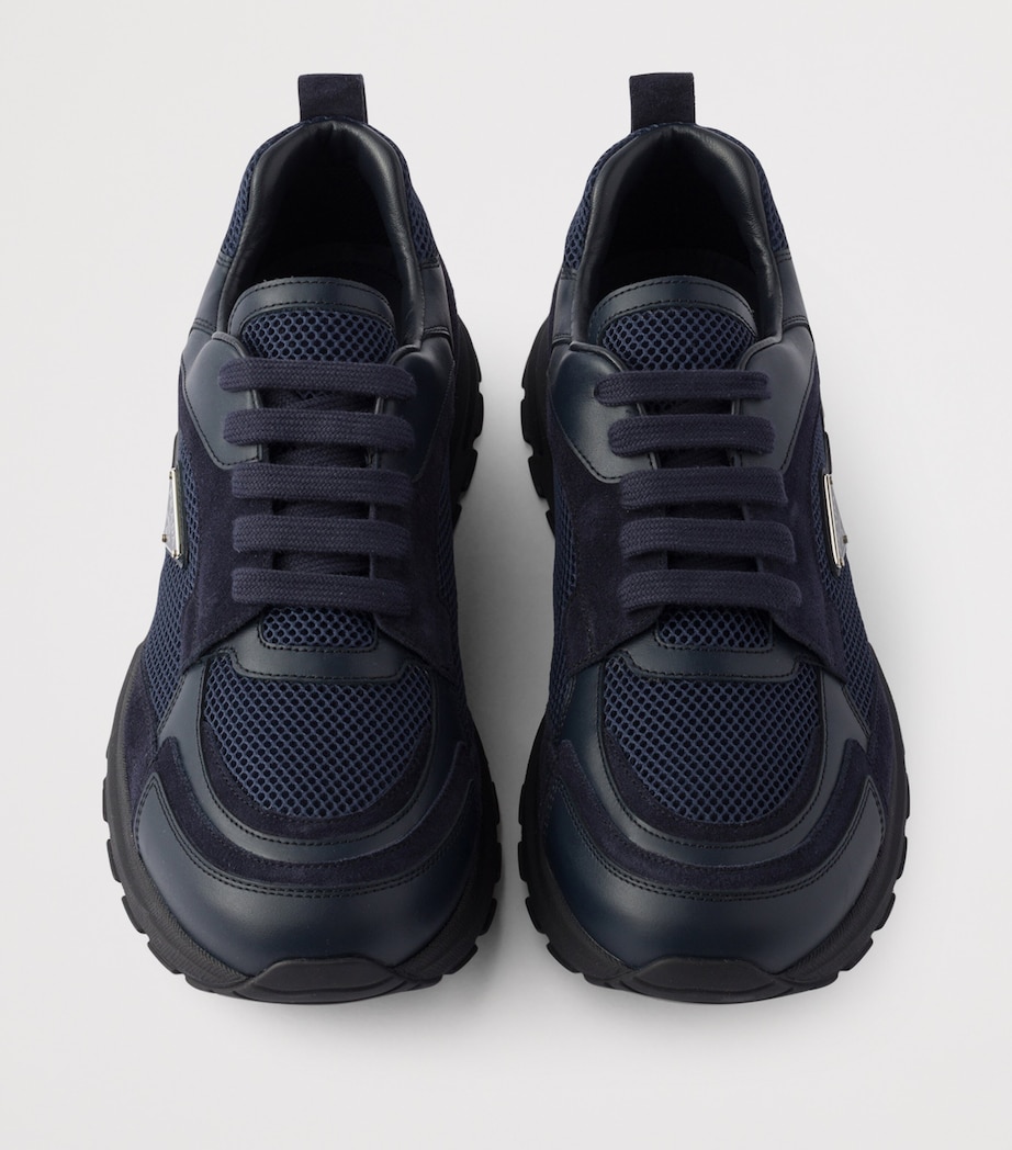 Prada Mens Mesh-Leather Prax Sneakers Blue Image 3