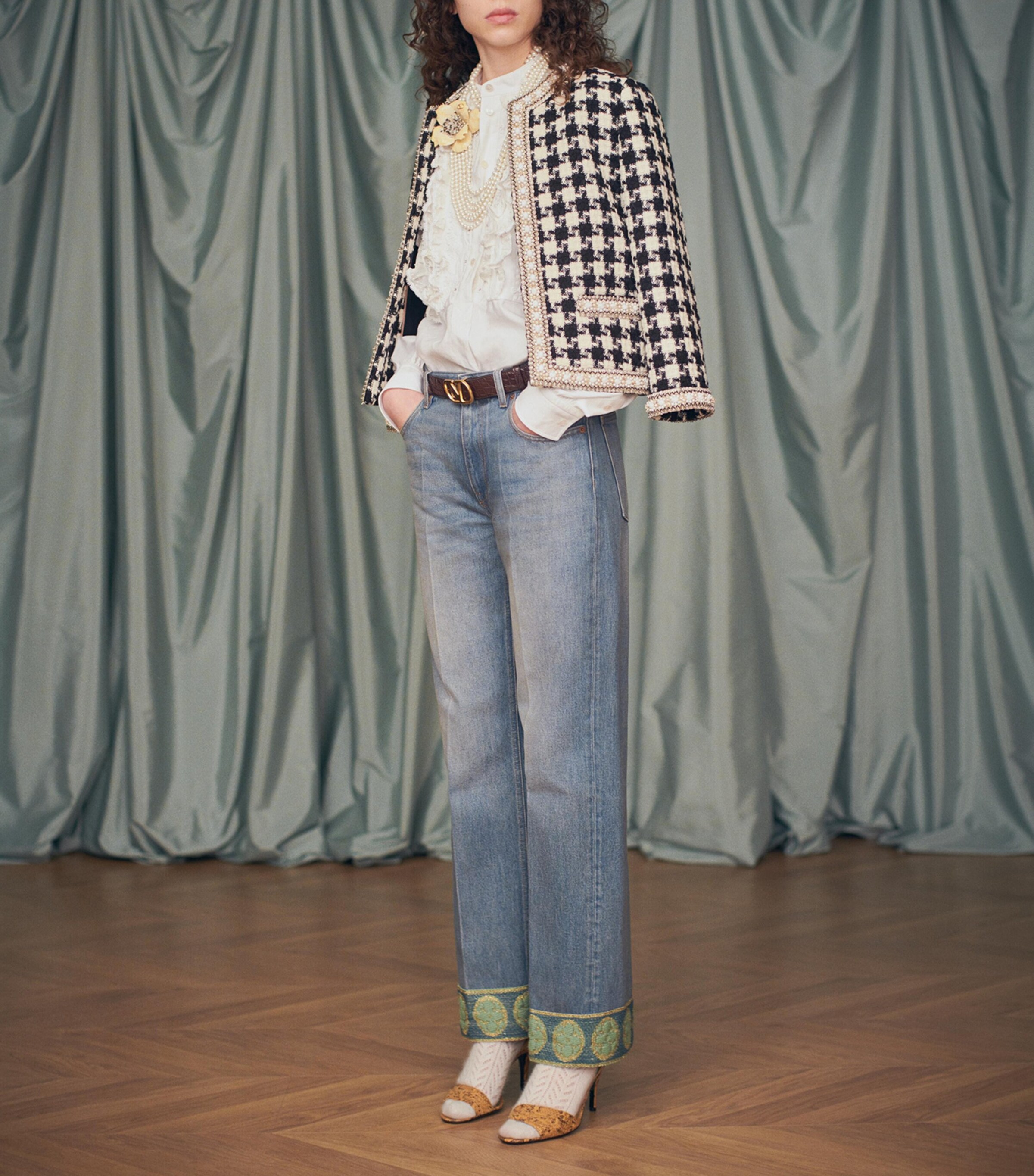 Valentino Womens Straight Embroidered-Detail Jeans Image 7