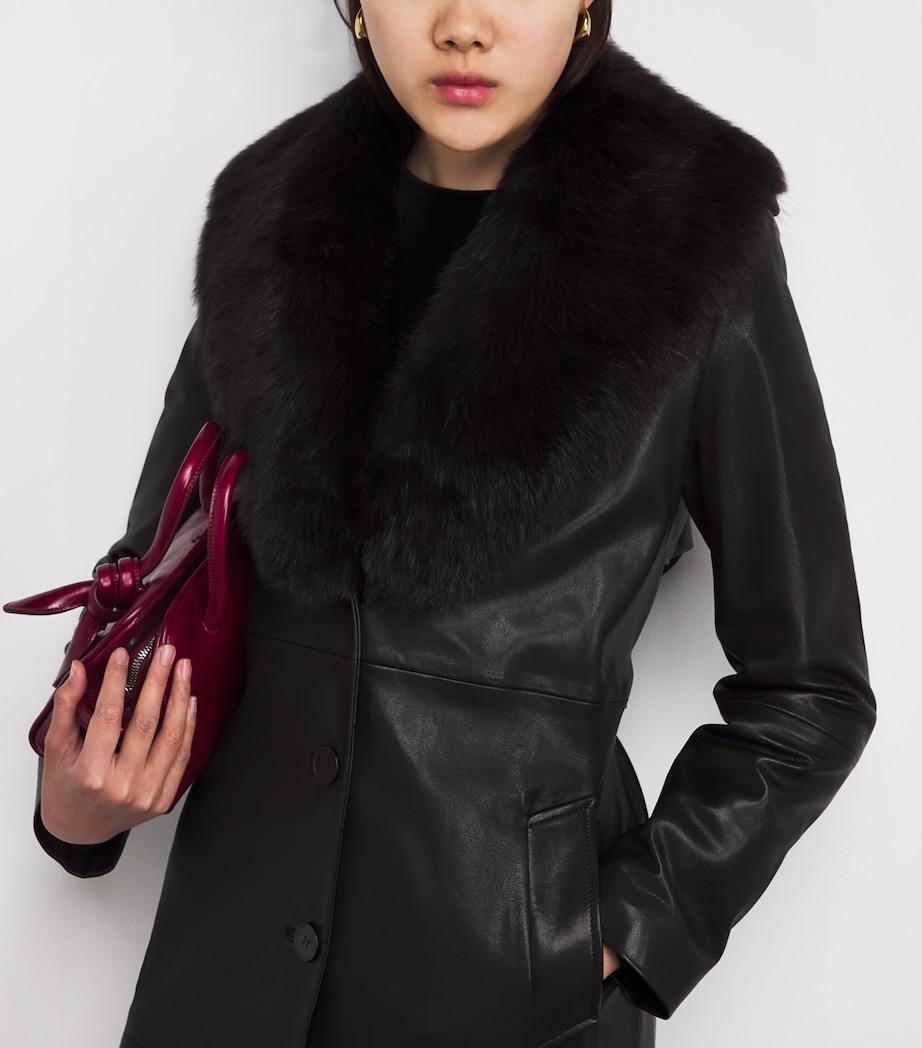 Shearling-Collar Dakota Leather Coat BLACK ESPRESSO Image 6