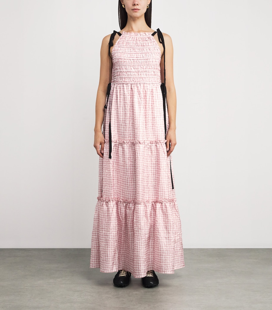 Smocked Check Maxi Dress 038 BLEACHED MAUVE Image 3