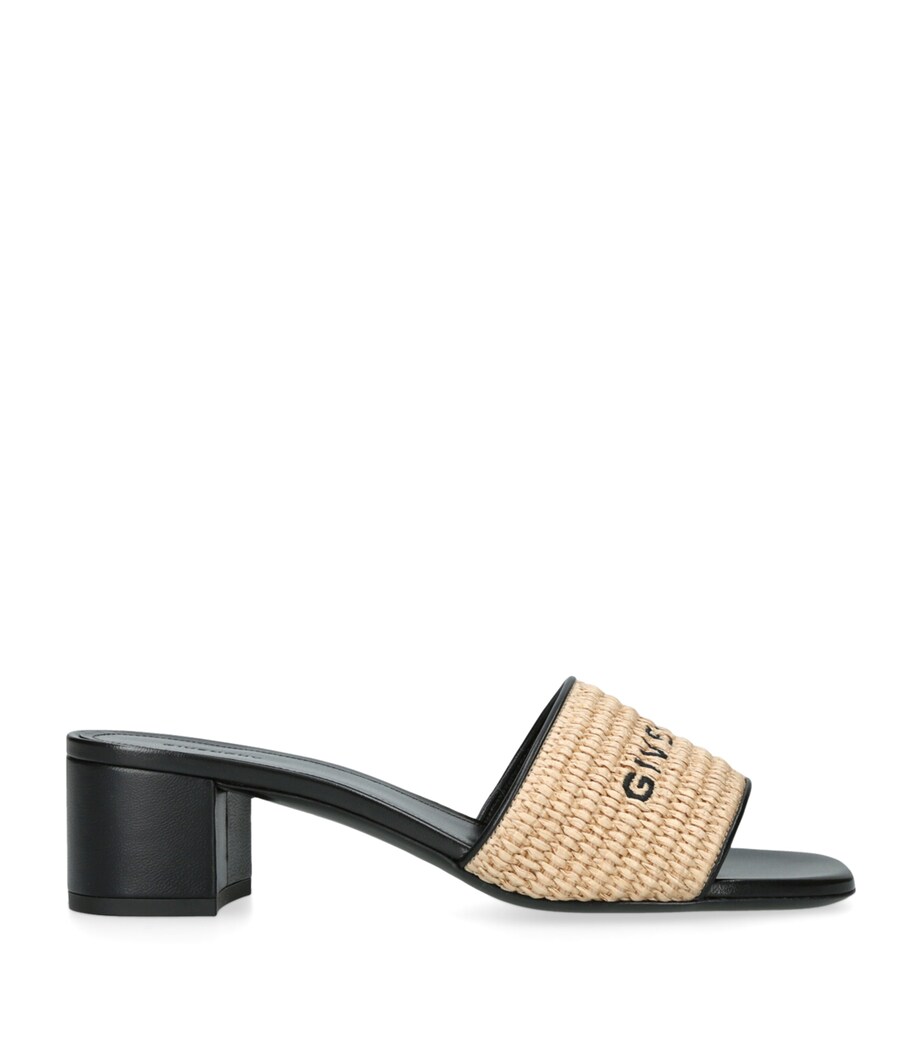 Raffia-Leather Monogram Mules BLK/BEIGE Image 1