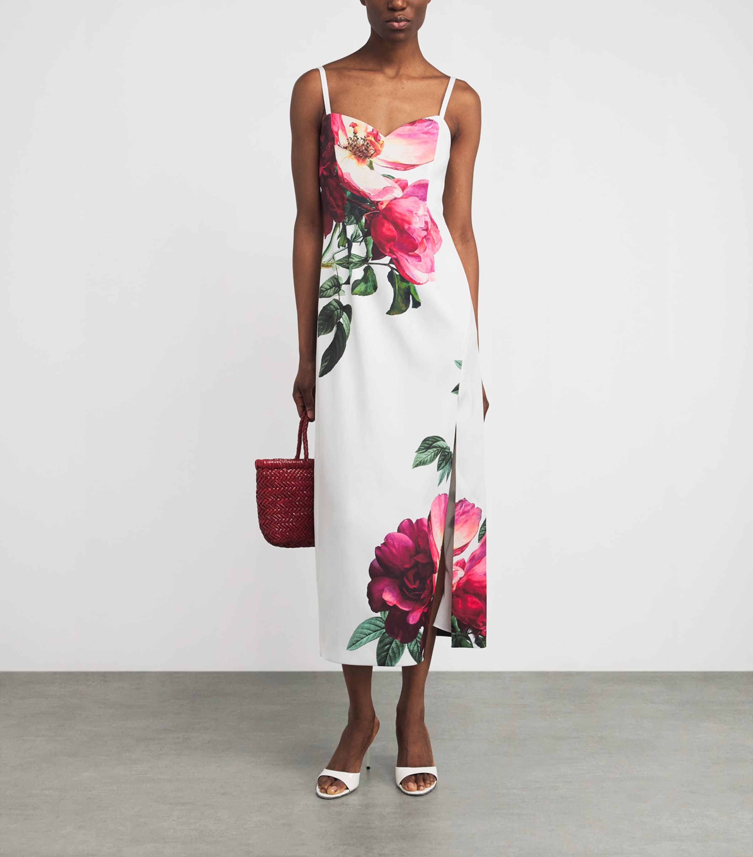 Alice+Olivia Ivory Floral Print Nina Midi Dress | Harrods US