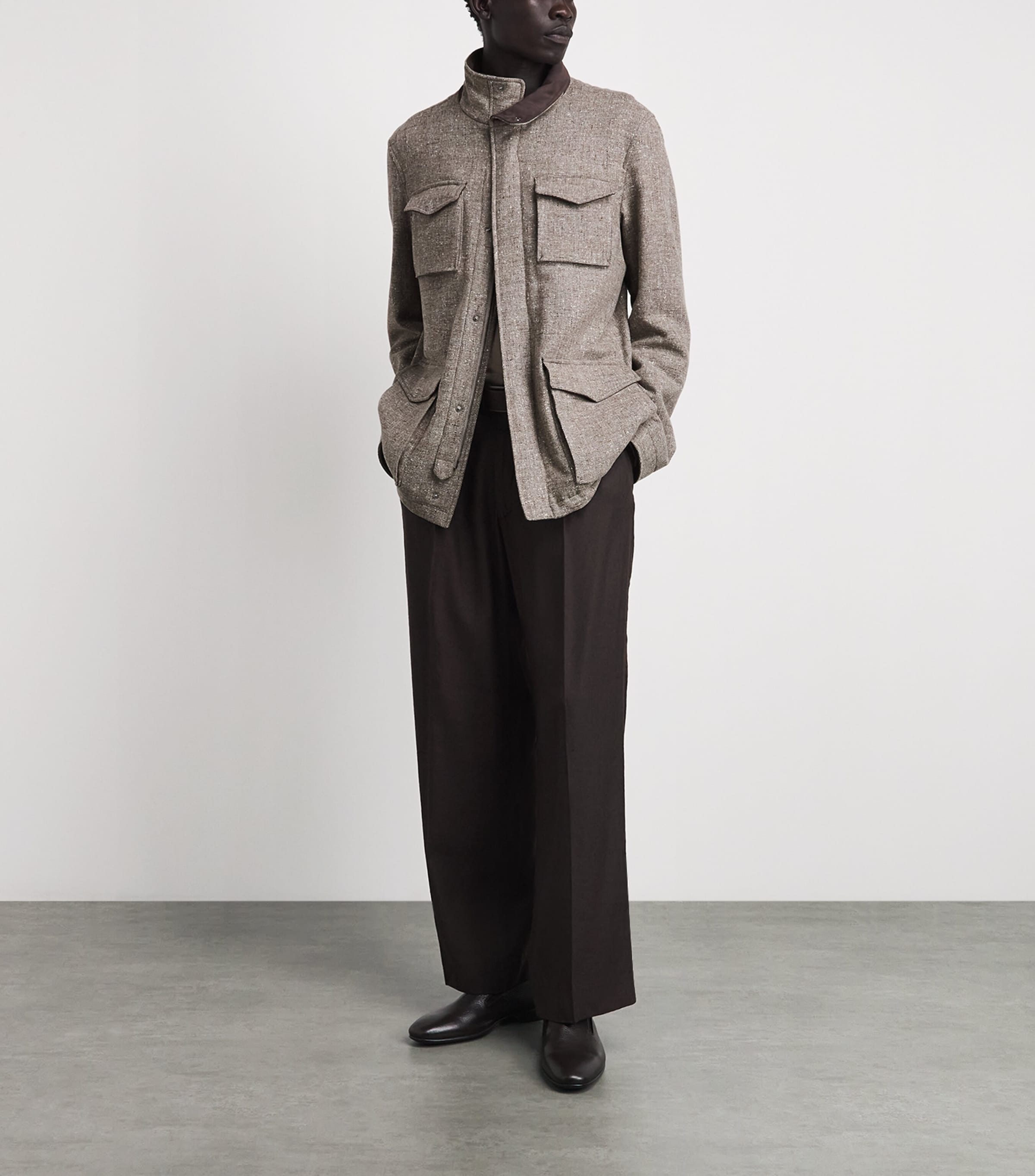 Herno Mens Wool Hybrid High-Neck Jacket Taupe Image 2