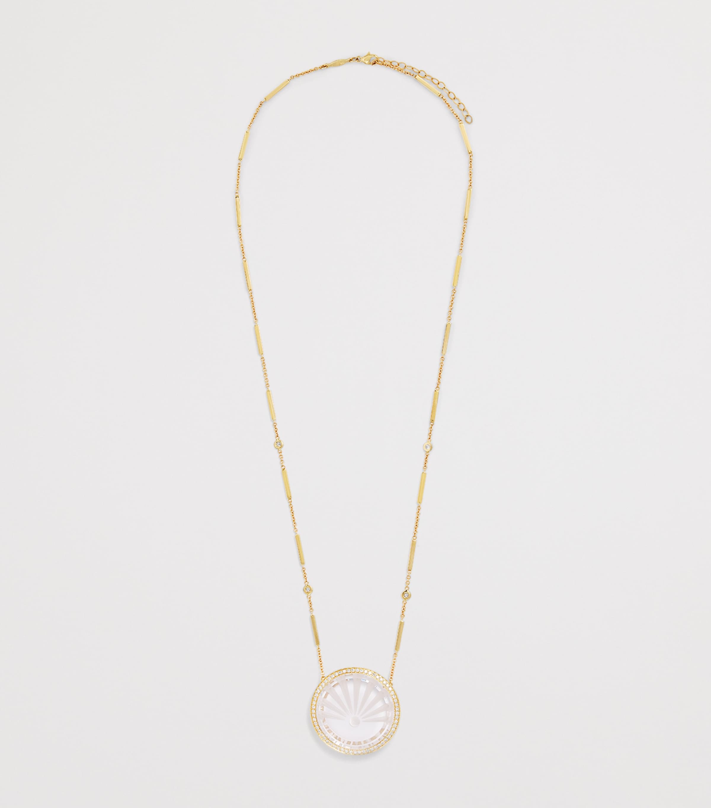 Large Yellow Gold, Diamond and Quartz Sunshine Necklace YELLOW GOLD Image 3