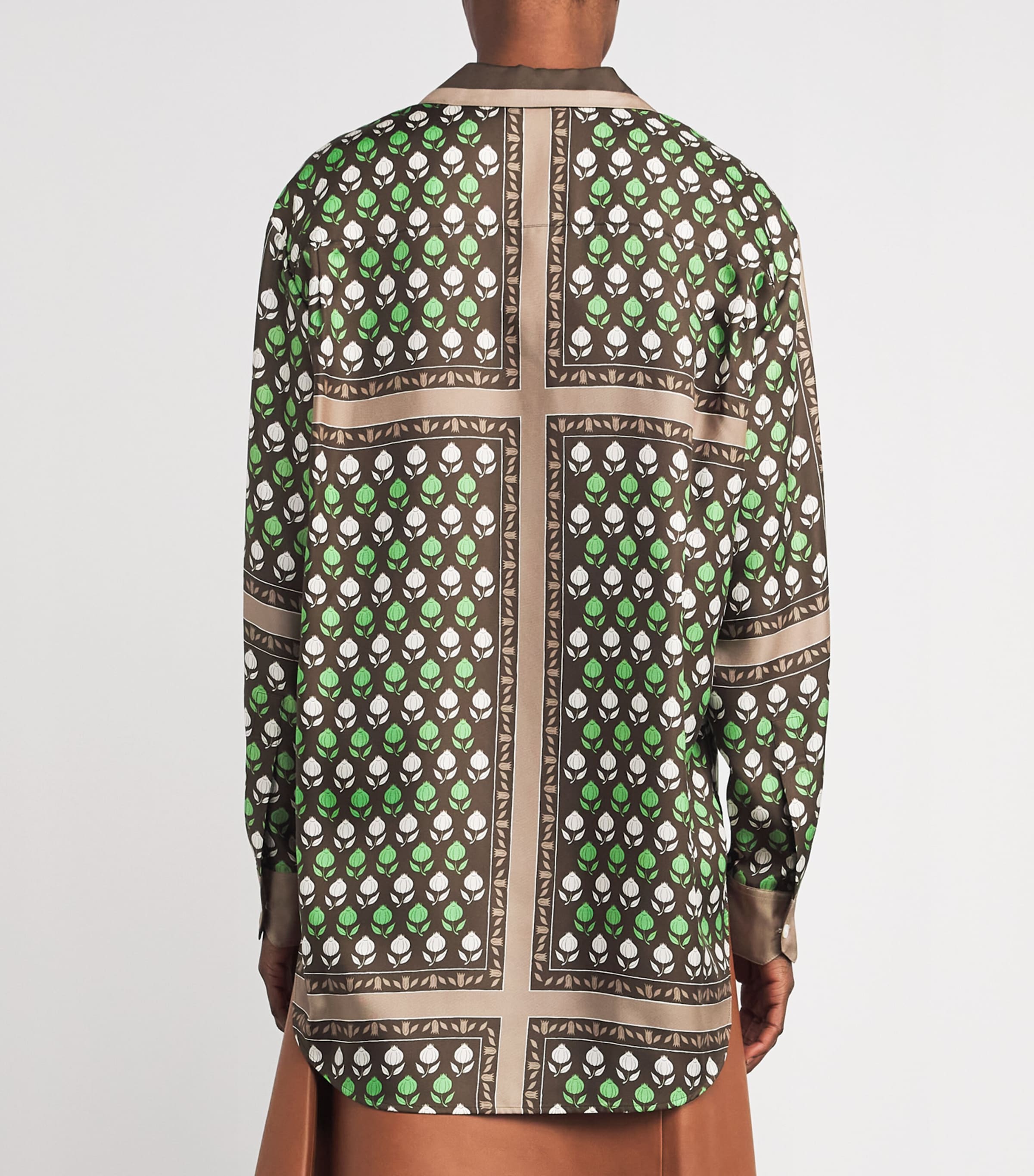 Tory Burch Womens Silk Pomegranate Print Shirt Chocolate Pmgrnte Image 5