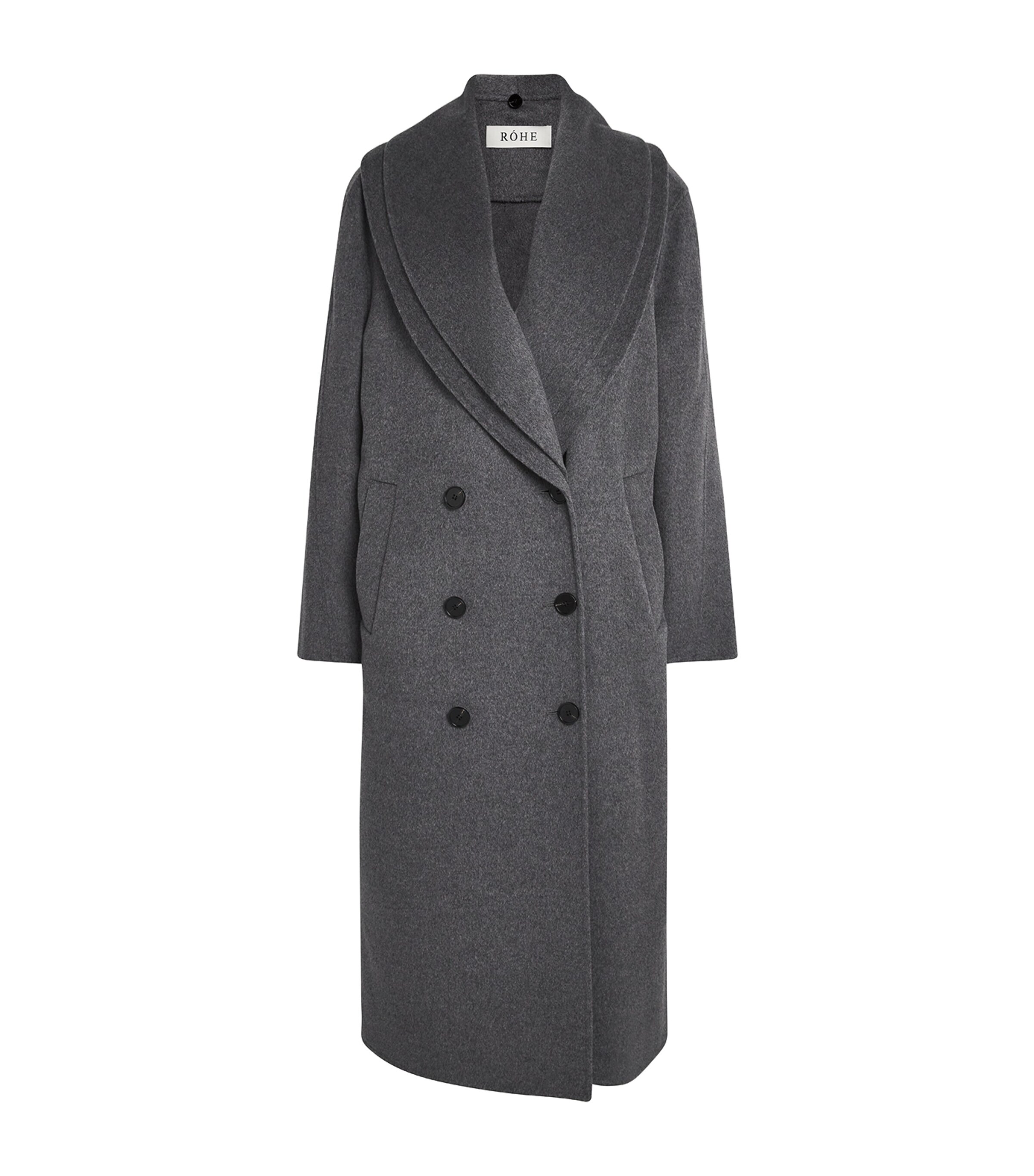 Róhe Womens Wool Double-Layered Scarf Coat Mid Grey Melange Image 1