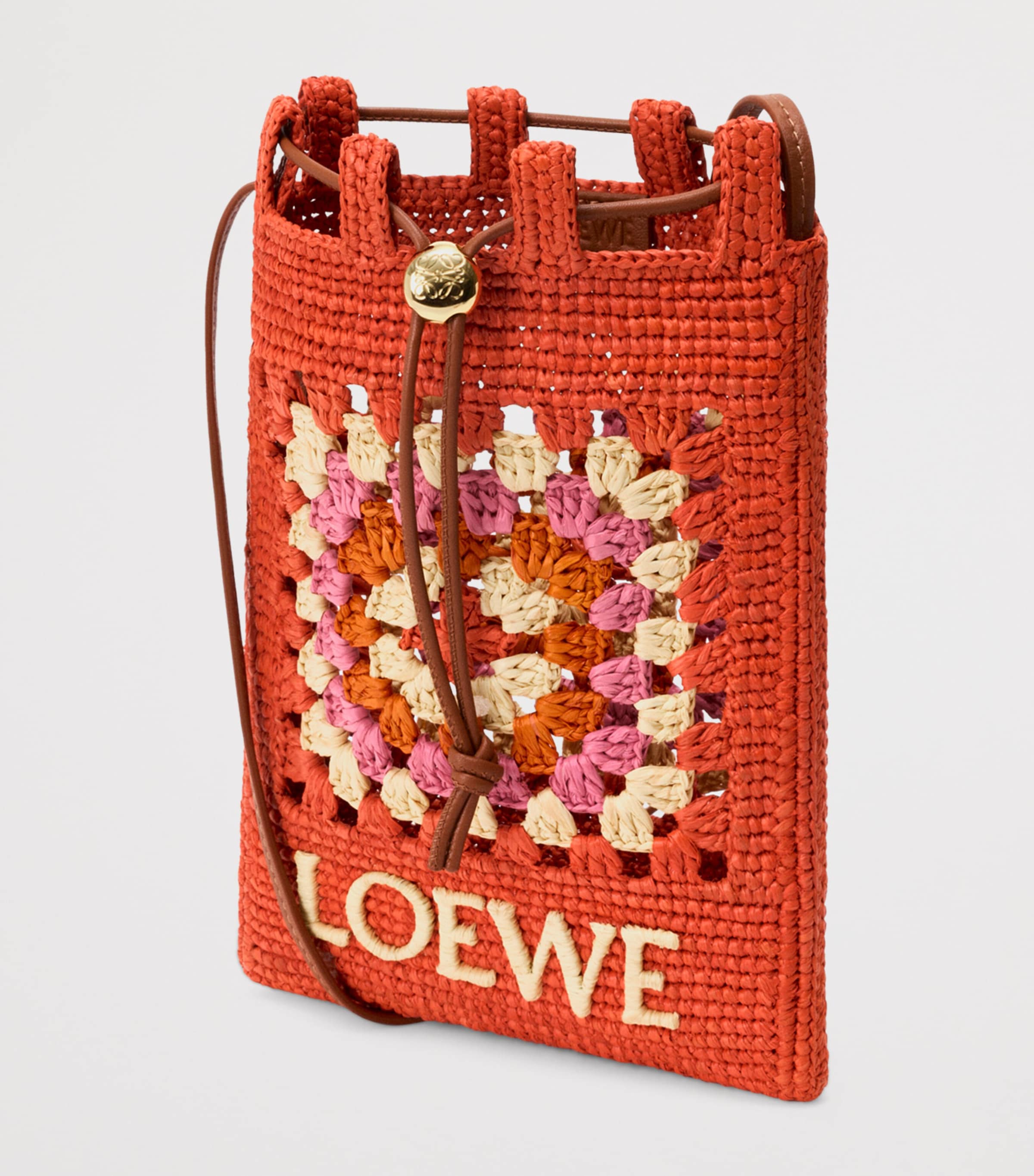 LOEWE x Paula's Ibiza Crochet Pocket Patch Shoulder Bag Bright Orange/pink Image 2