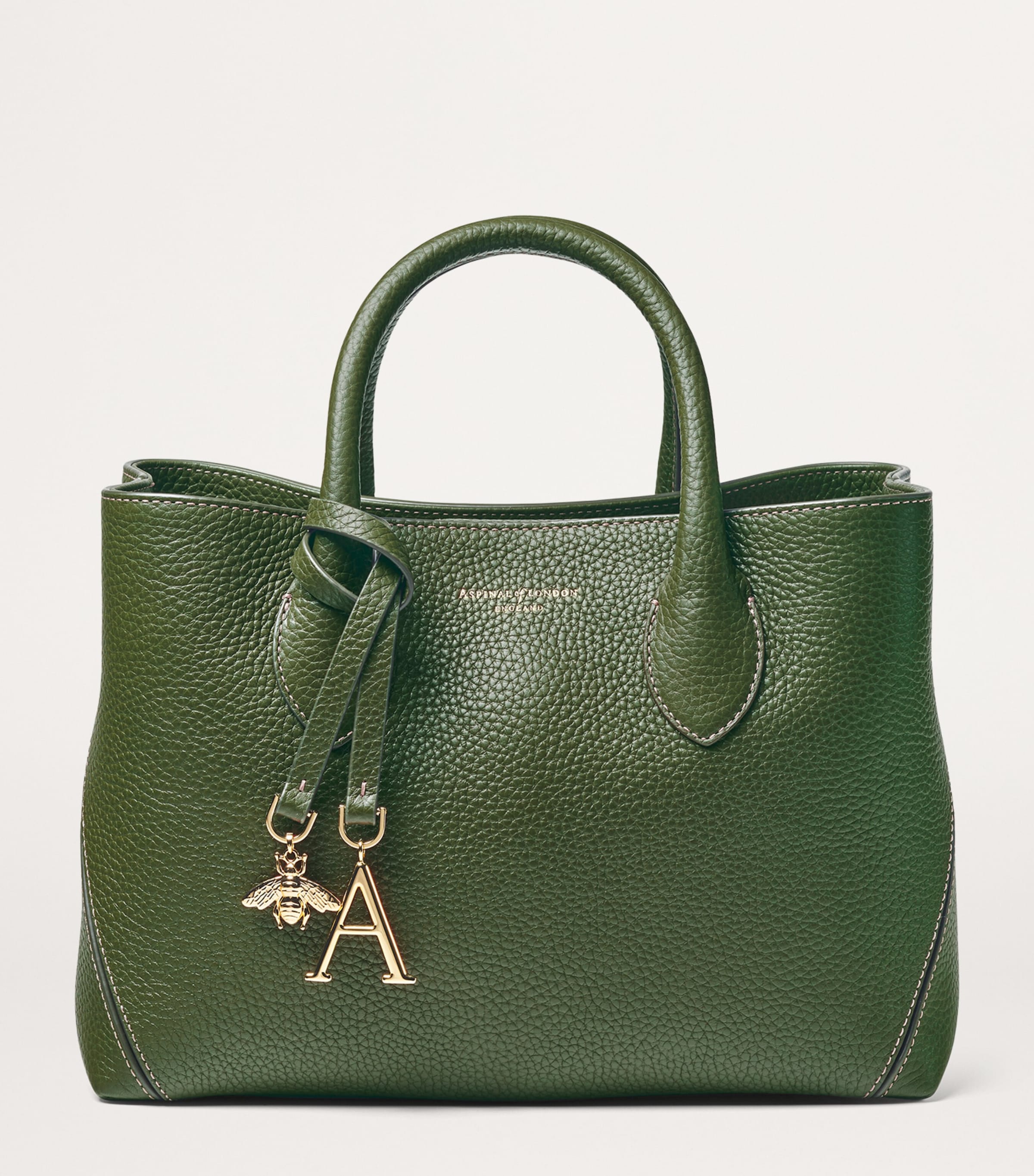 【ASPINAL OF LONDON】Midi London Tote レザー トートバッグ Midi London Leather Tote Bag in Black Pebble | Aspinal