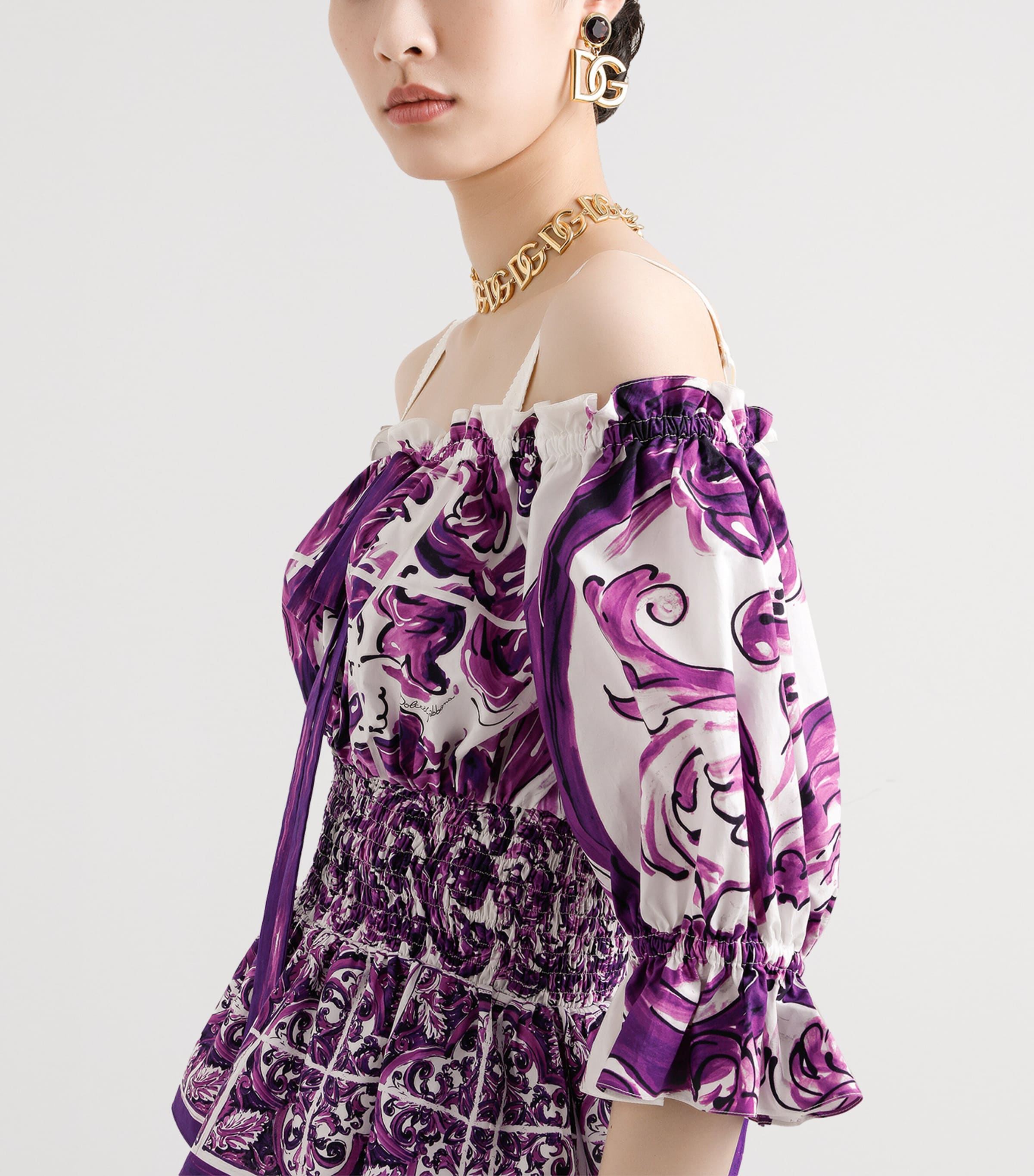 Shirred Printed Top HP5DQ-MAIOLICA VIOLA Image 2