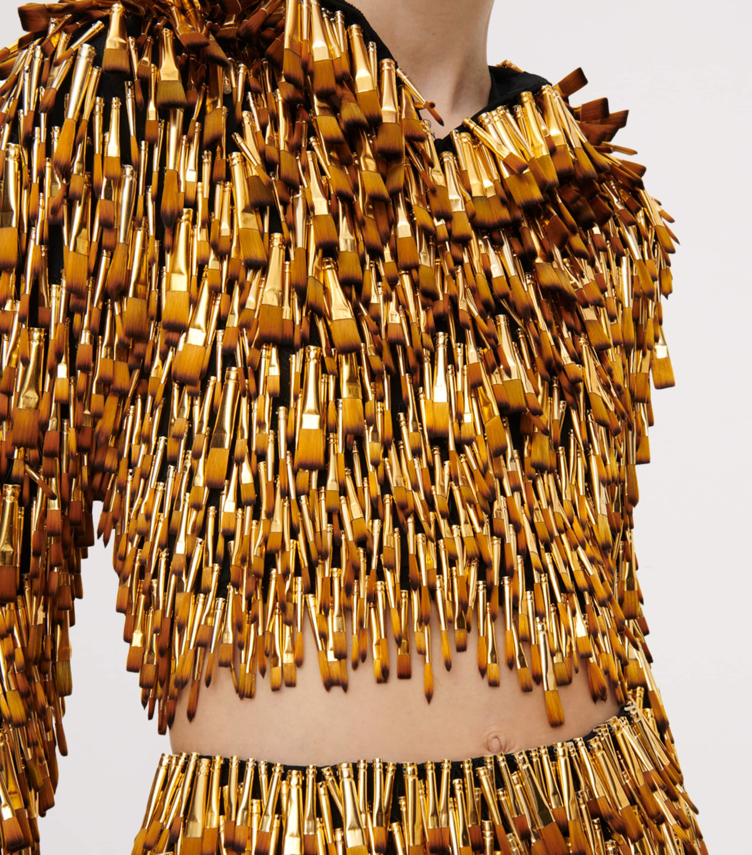 Schiaparelli Womens Embellished Brush Cardigan Gold Image 5