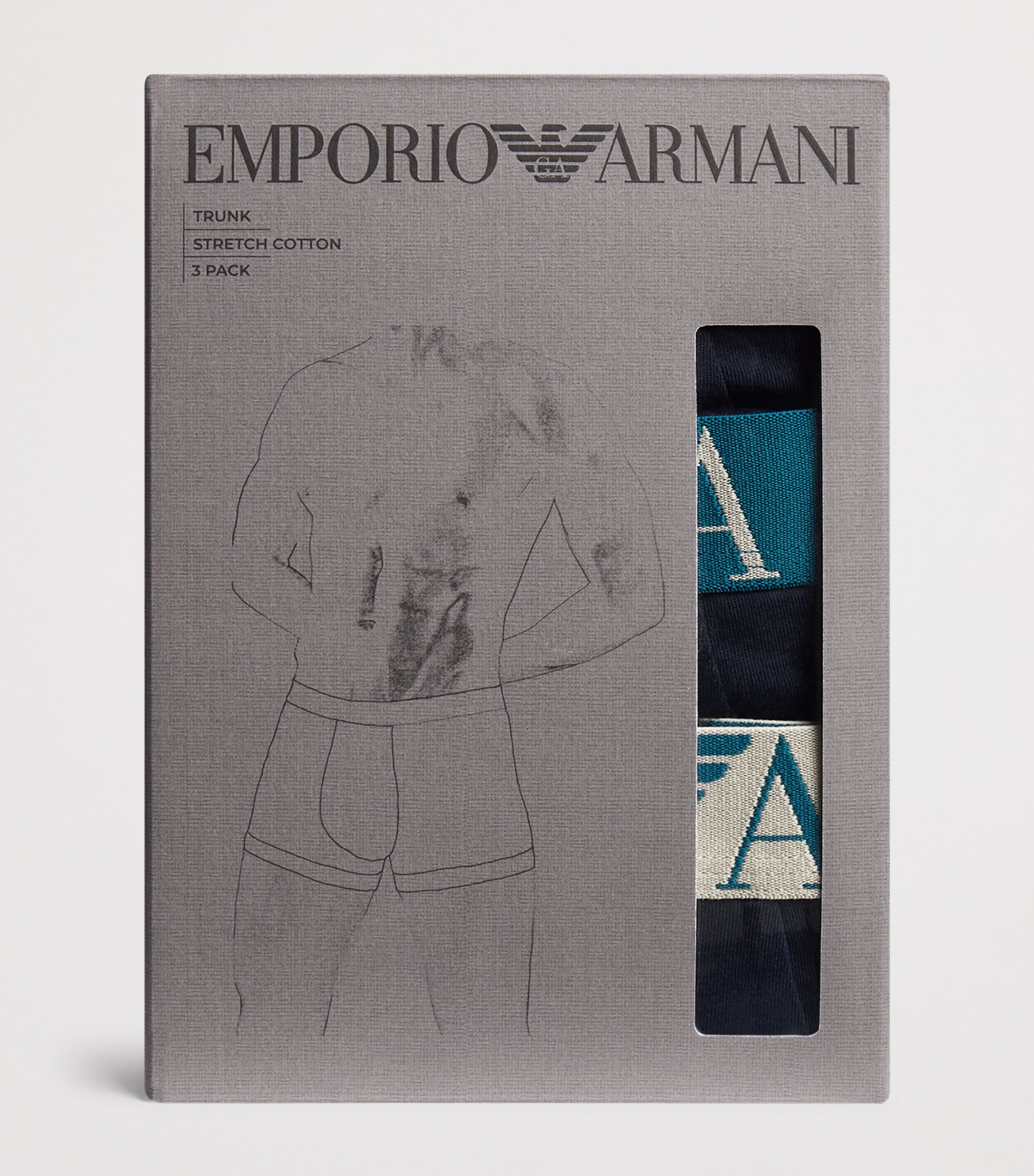 Emporio Armani Mens Stretch-Cotton Eagle Monogram Trunks (Pack of 3) Blu/blu/b Image 4