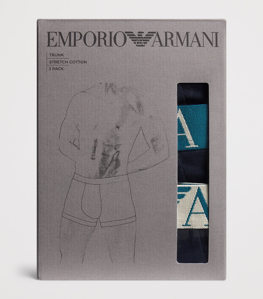 Emporio Armani Mens Stretch-Cotton Eagle Monogram Trunks (Pack of 3) Blu/blu/b Image 4