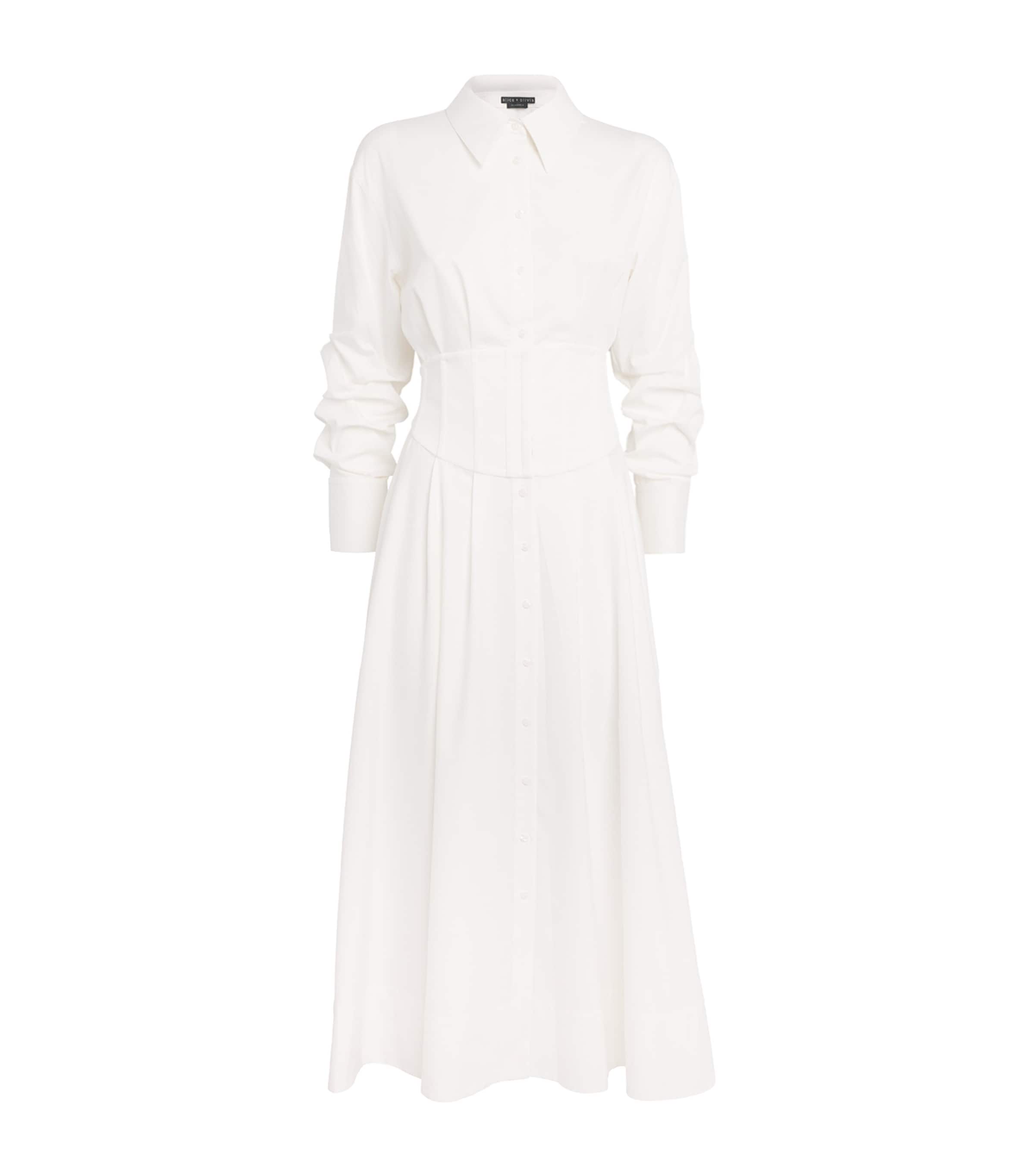 Alice+Olivia Womens Corset Edie Midi Shirt Dress Off White Image 1