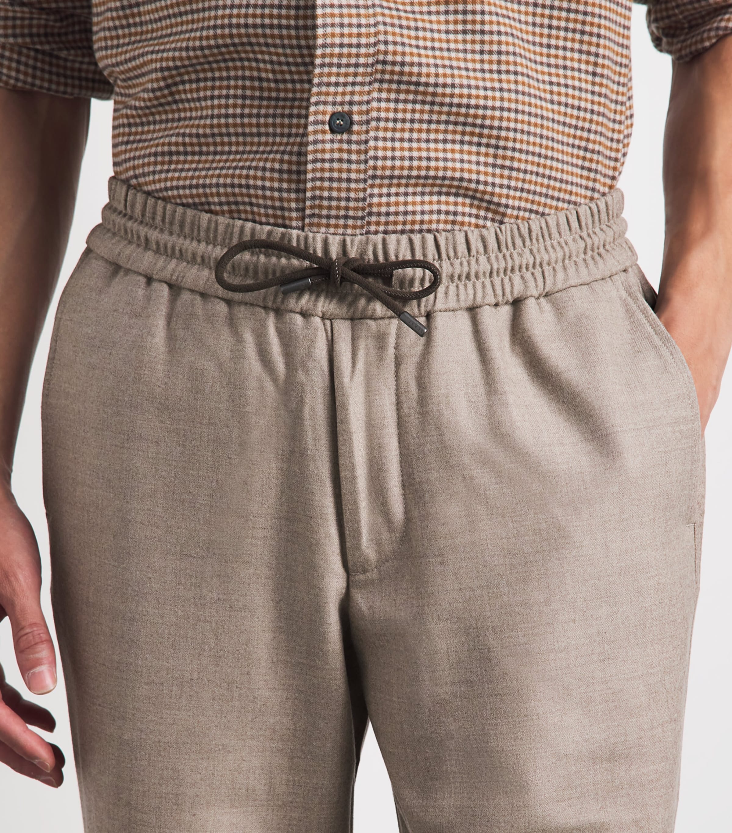 Sease Mens Stretch-Virgin Wool Mindset Drawstring Trousers Driftwood Image 3