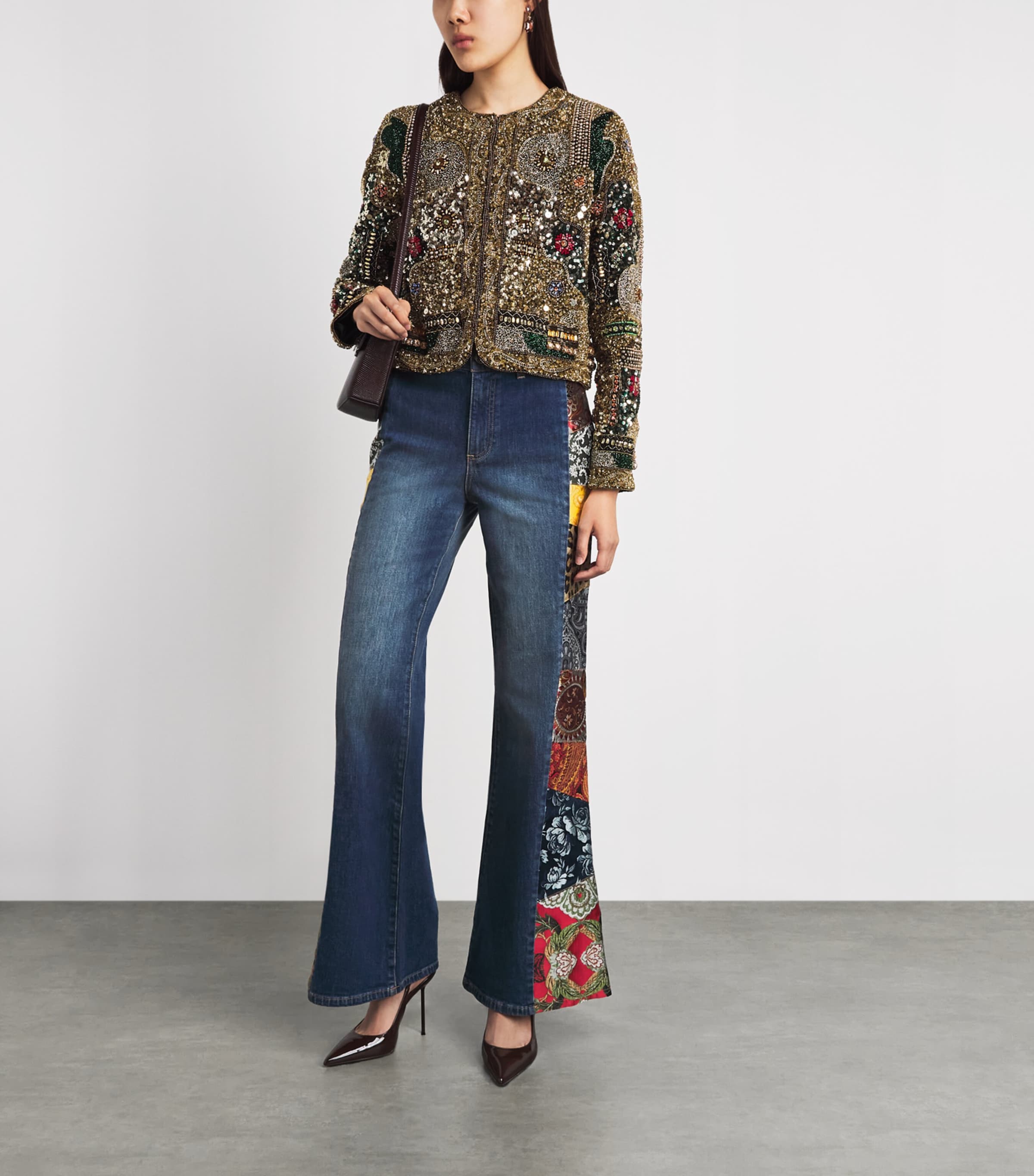 Alice+Olivia Womens Stretch-Denim Patchwork Flare SB Jeans Geor Vnt Blu/ml Image 2