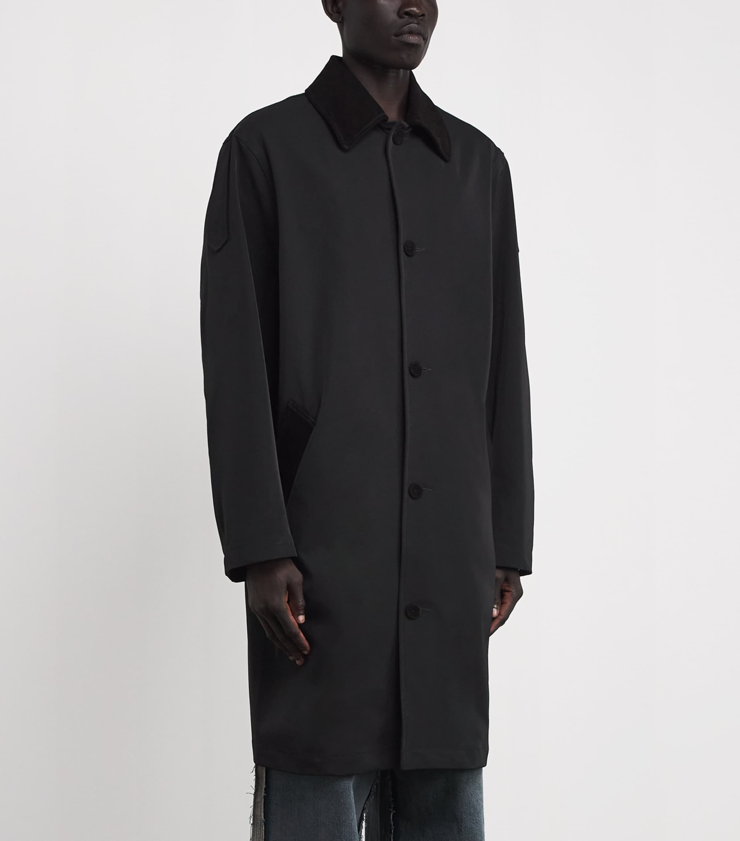 424 Black Leather-Trim Trench Coat | Harrods UK
