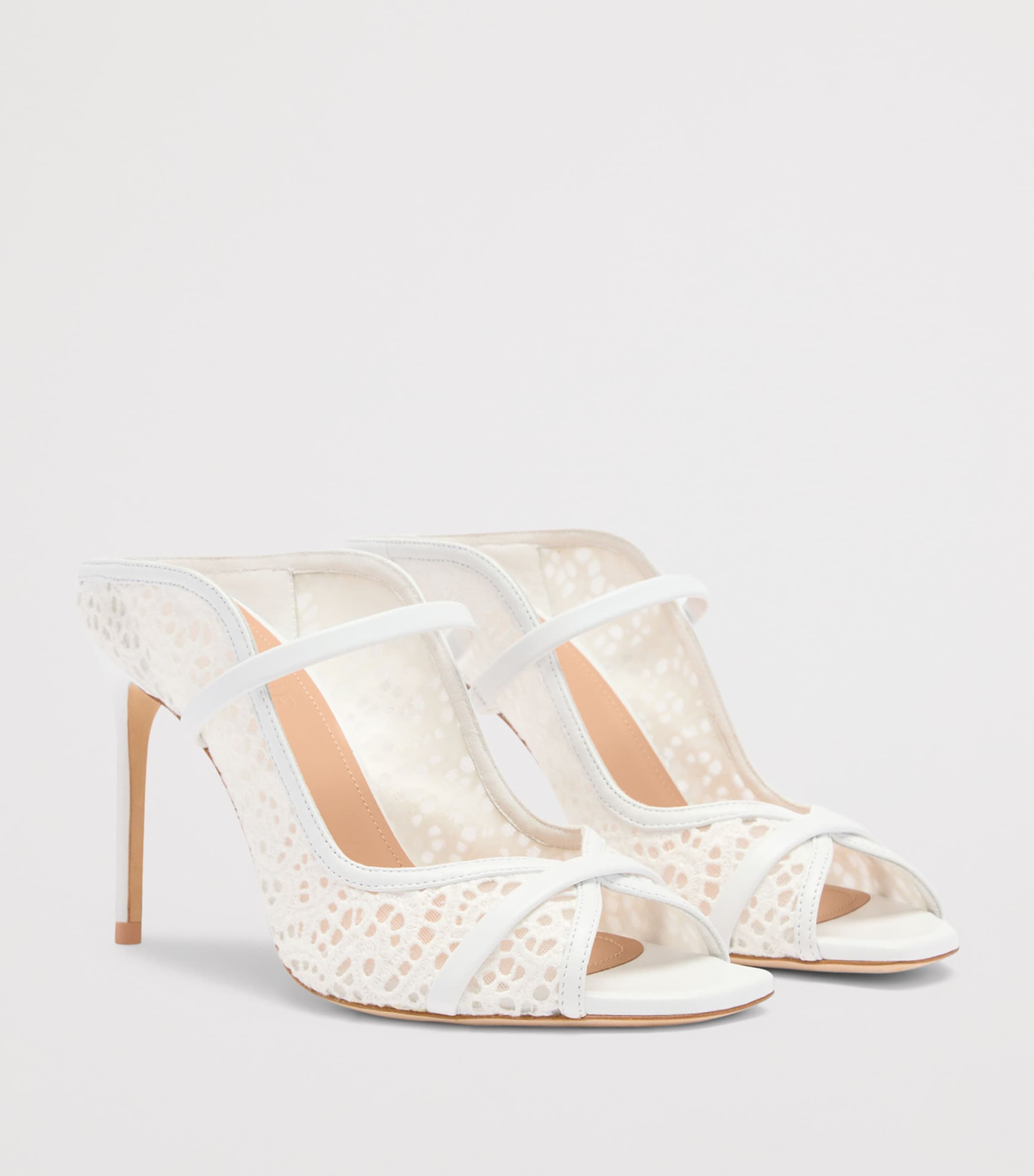 Malone Souliers Broderie and Mesh Noah Heeled Mules 90 White Image 3