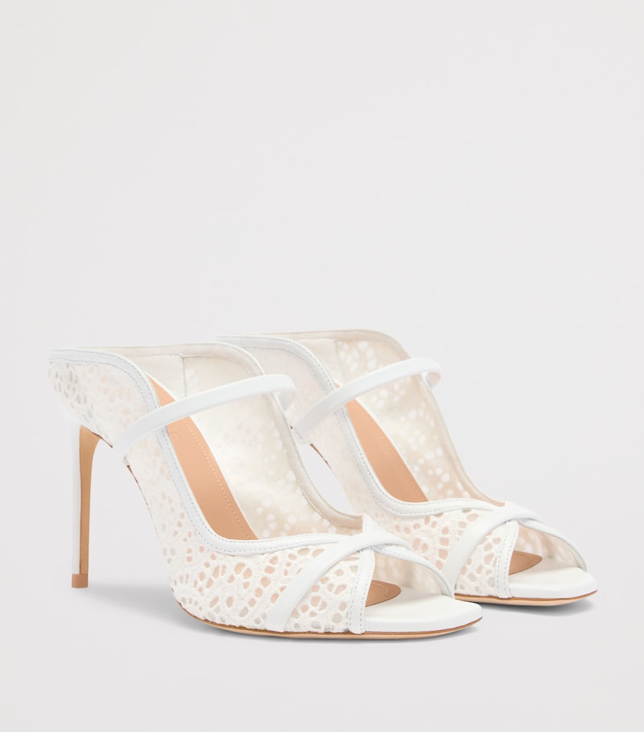 Malone Souliers Broderie and Mesh Noah Heeled Mules 90 White Image 3