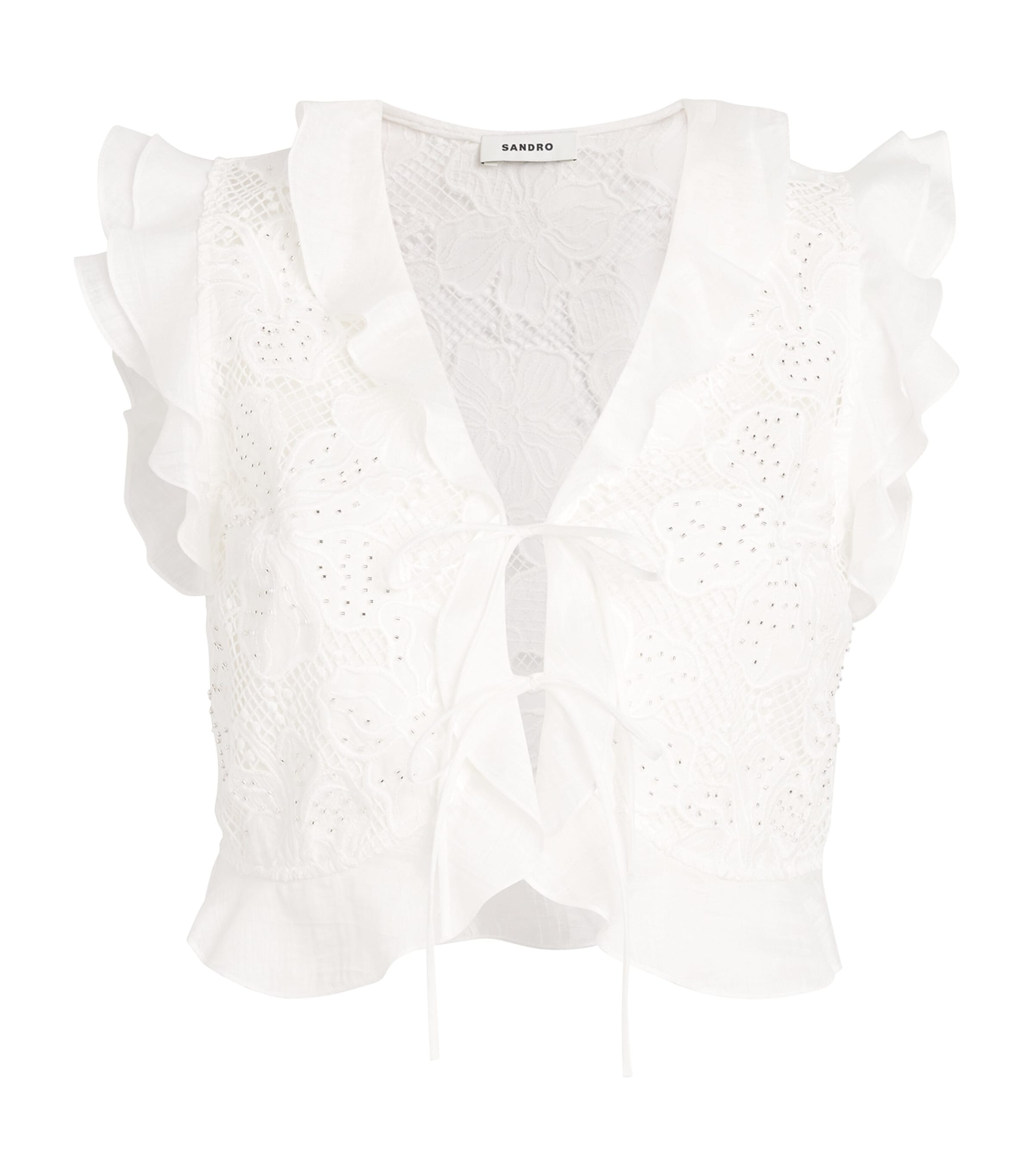 Sandro Paris Womens Guipure Lace Crop Top White Image 1