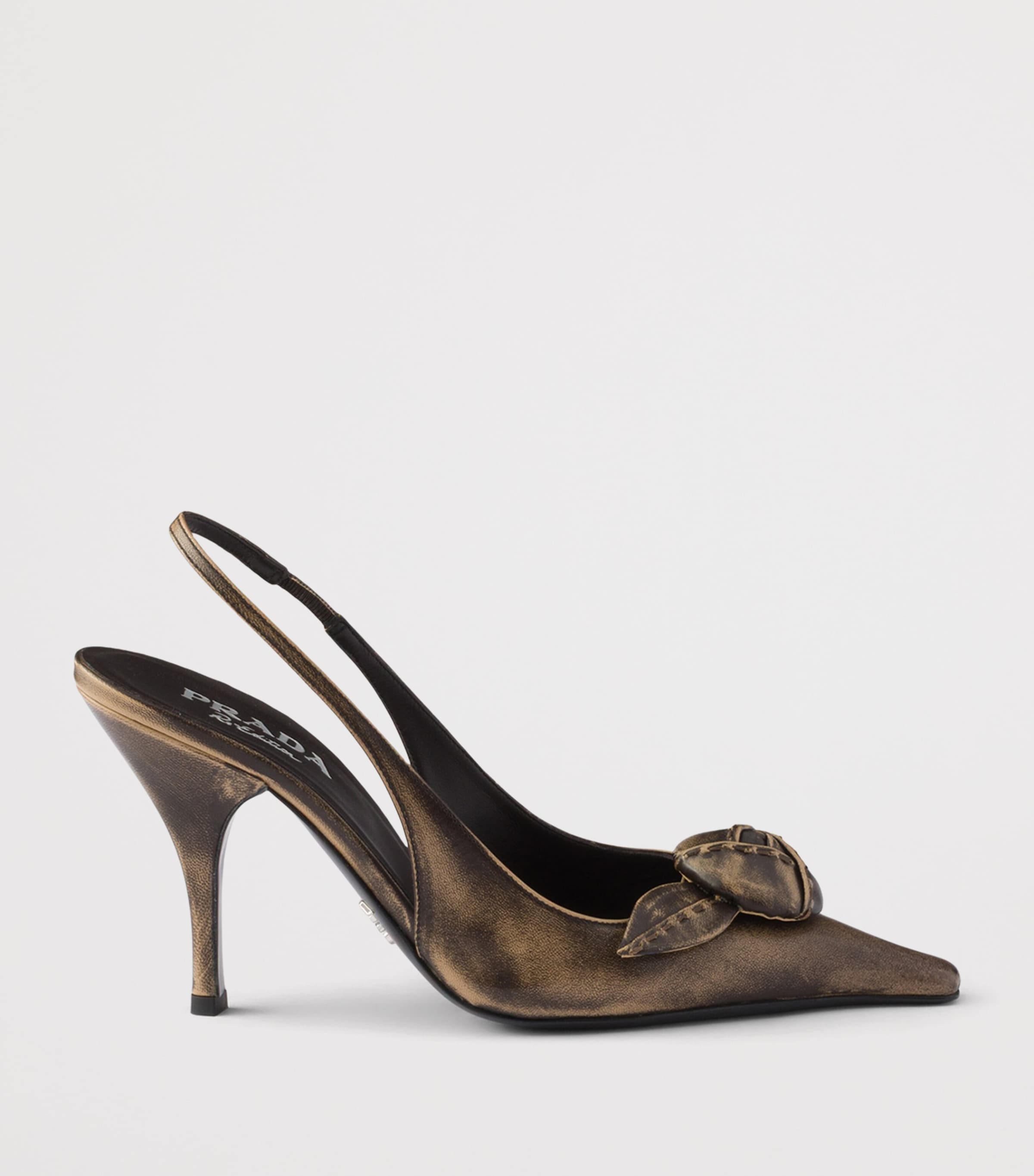Prada Leather Bow-Detail Slingback Pumps 90 Neutral Image 2
