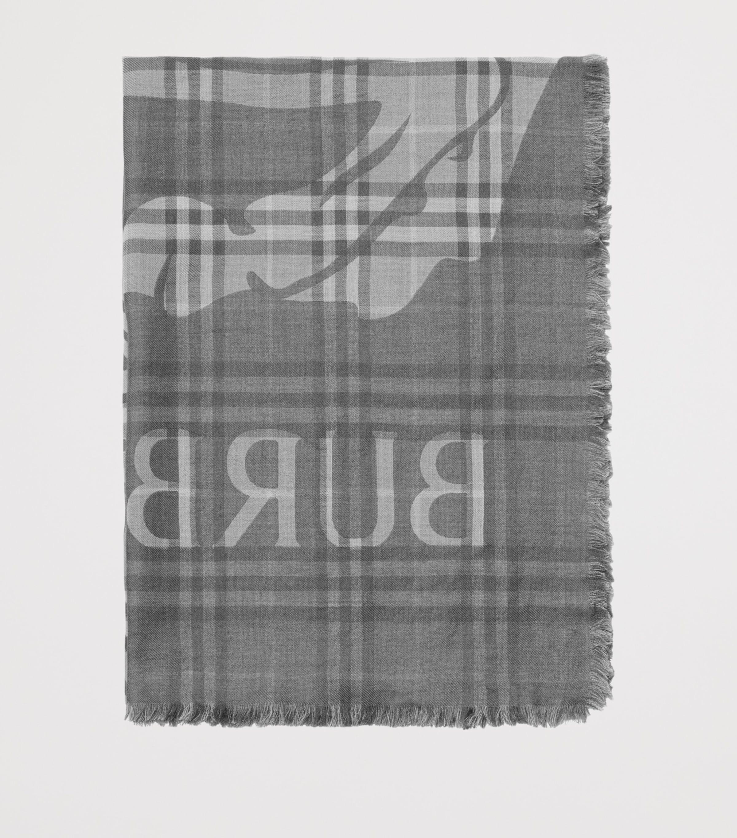 Wool-Silk EKD Check Scarf MITTEN GREY Image 2