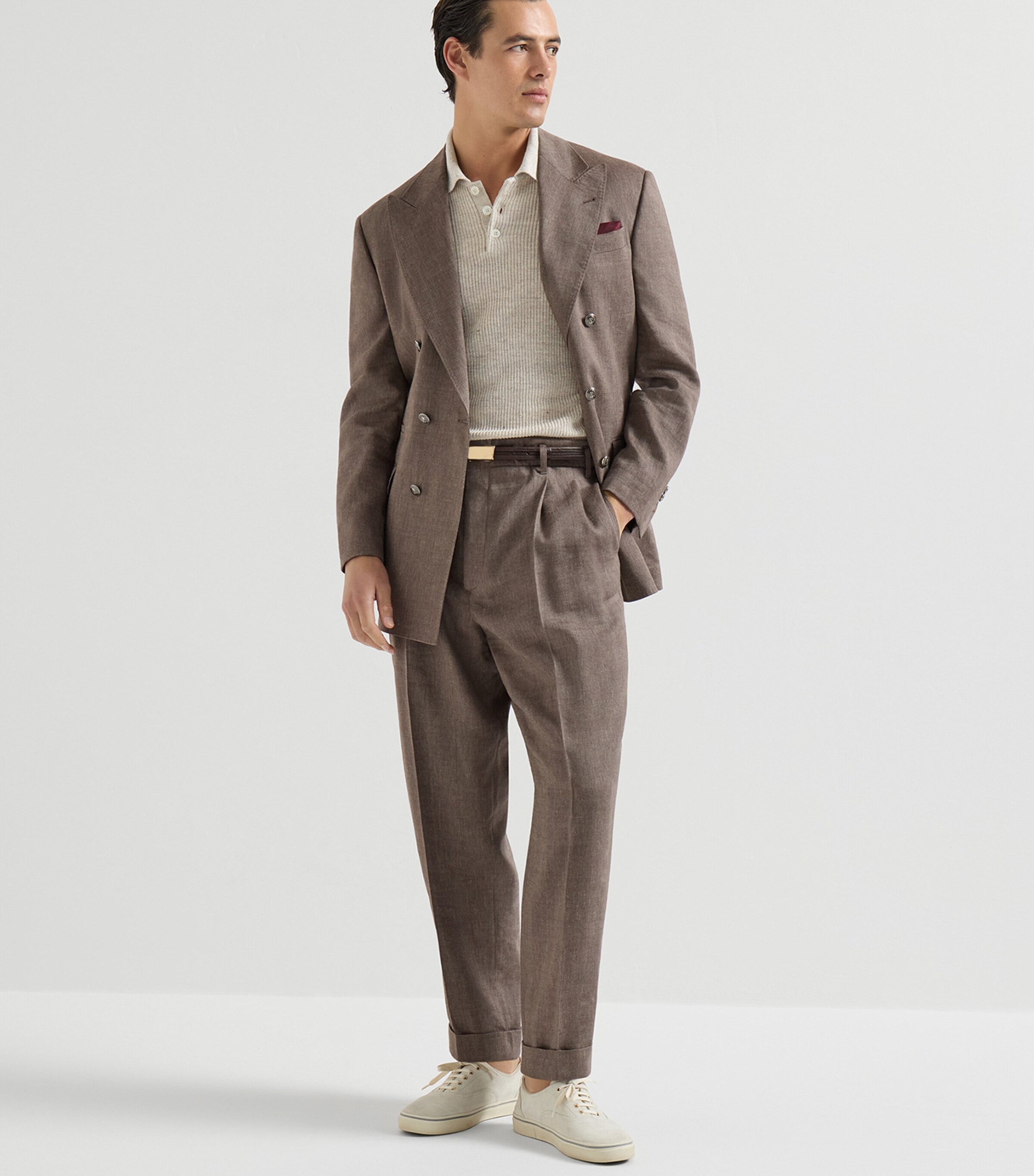 Brunello Cucinelli Mens Linen-Cotton Knitted Polo Sweater Image 2
