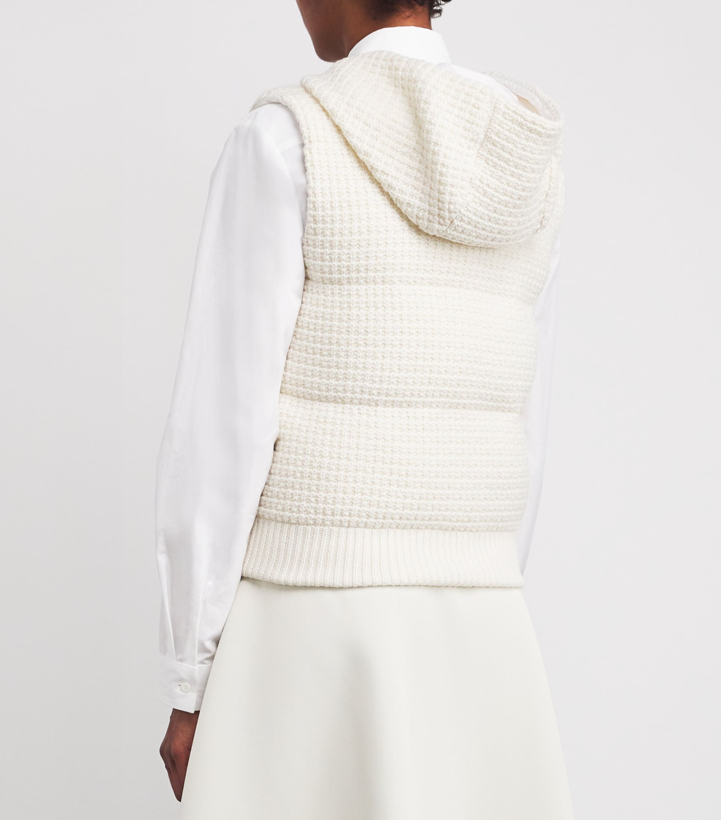 Fabiana Filippi White Wool-Silk-Cashmere-Blend Hooded Gilet