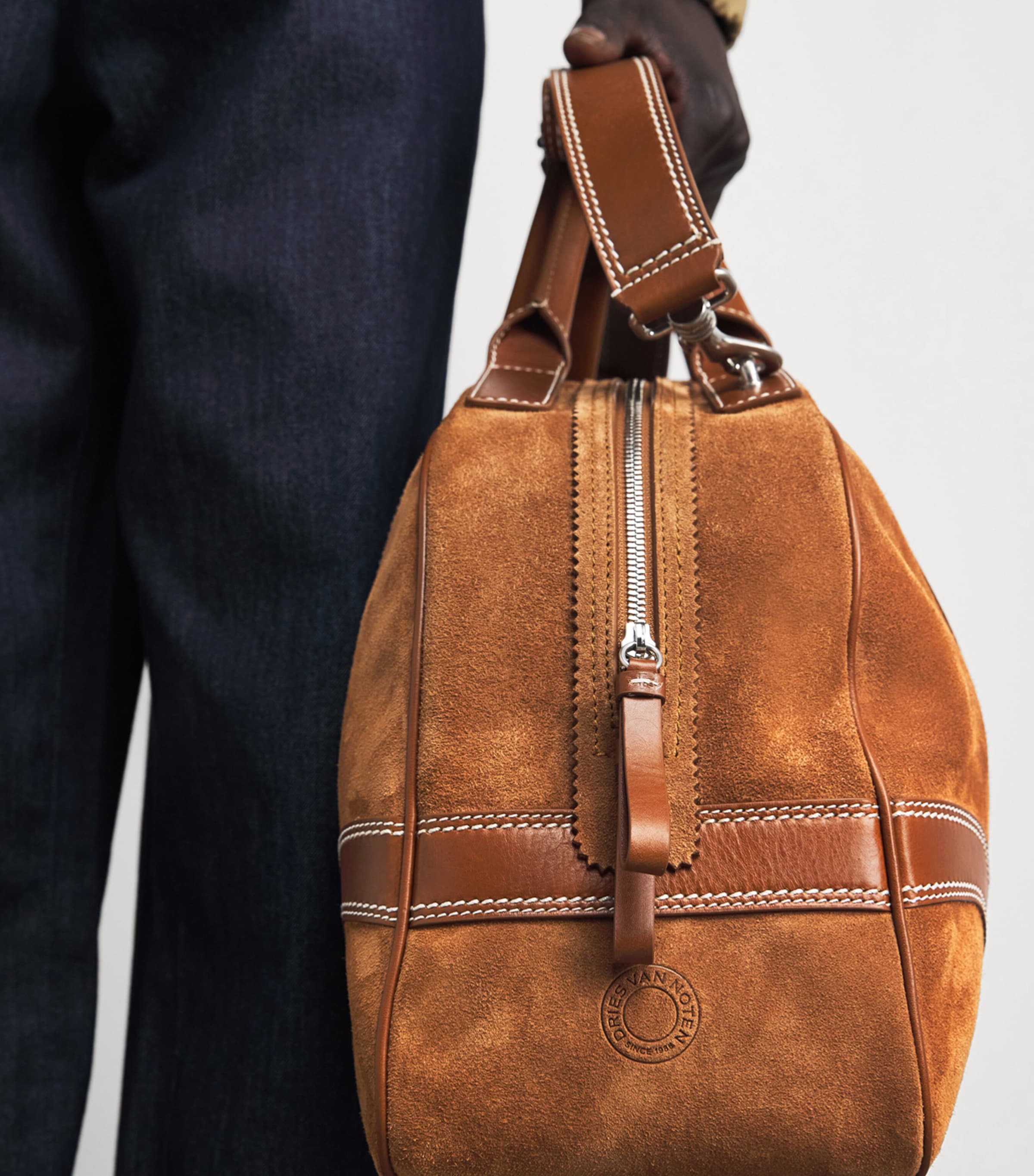 DRIES VAN NOTEN Leather-Suede Duffle Bag Tan Image 4