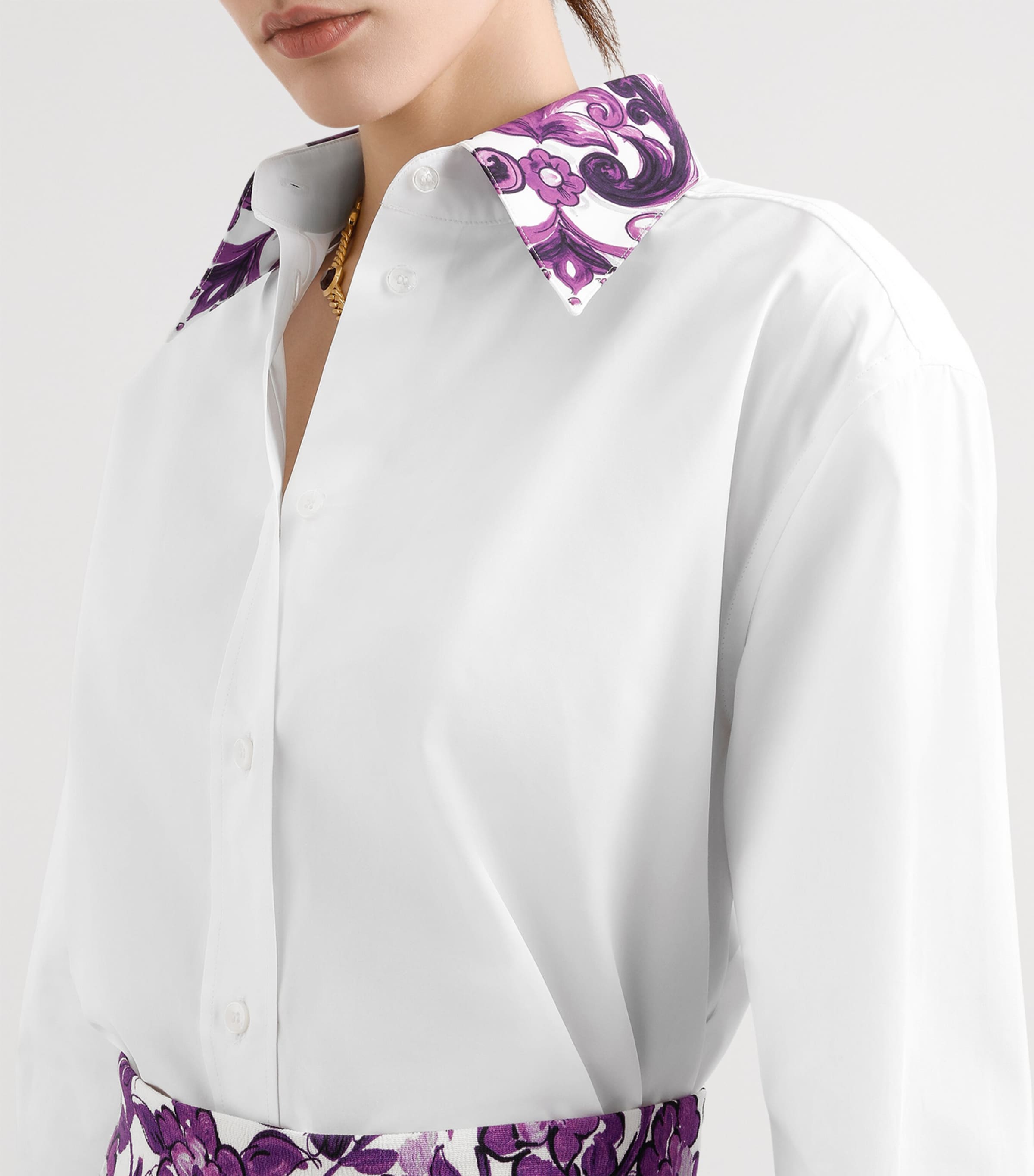Cotton Majolica Print-Detail Shirt W0800-OPTICAL WHITE Image 5