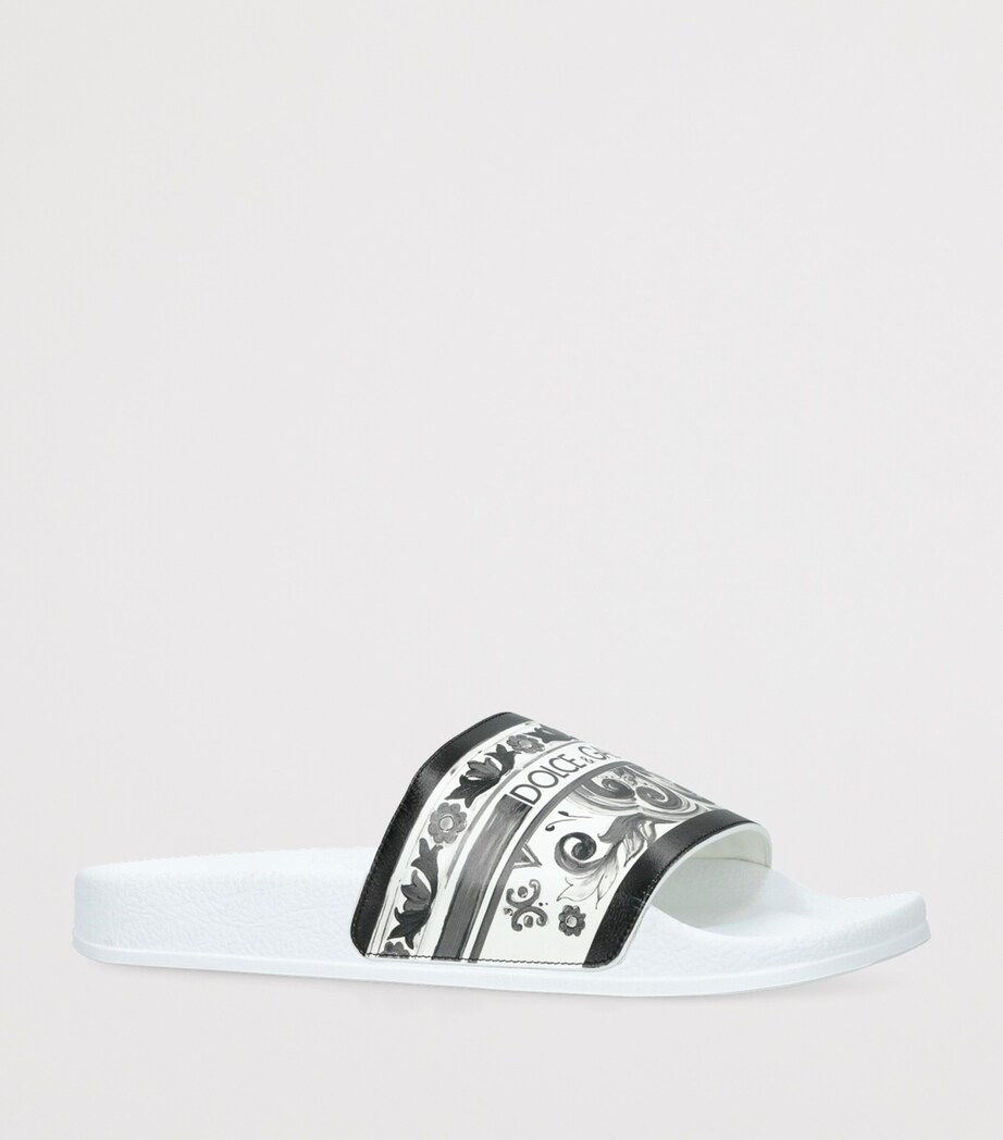 Leather Majolica Slides WHITE/BLK Image 3