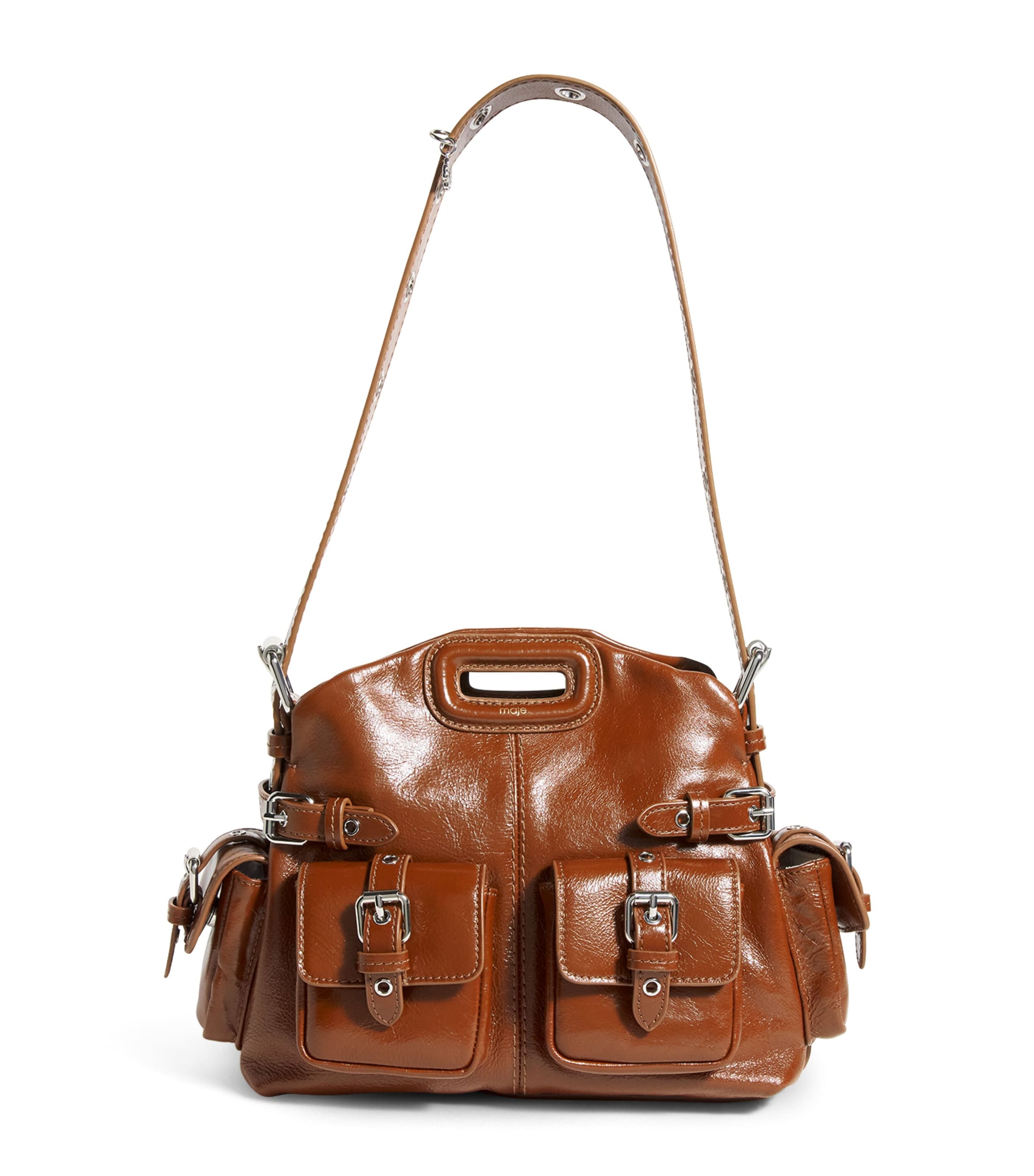 Maje Brown Leather Miss M Pocket Shoulder Bag | Harrods US