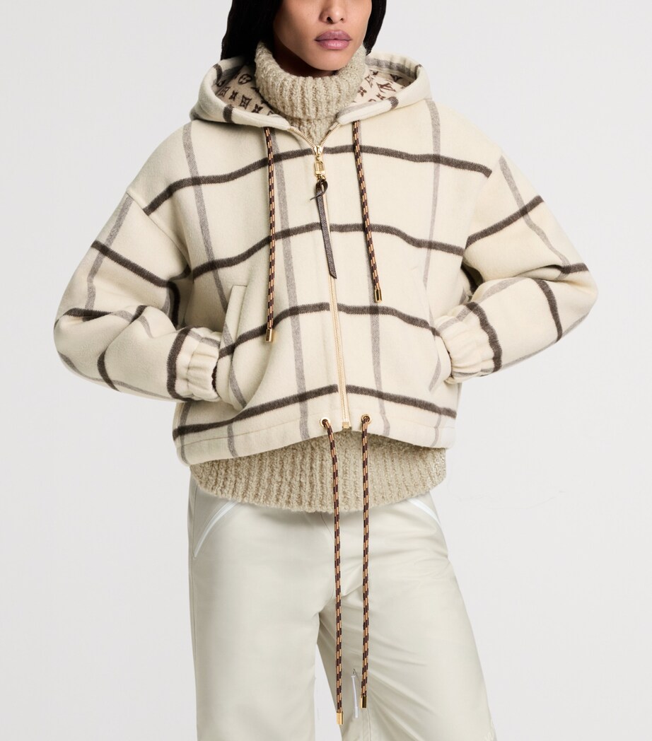 Wool-Blend Check Zip-Up Hoodie BEIGE Image 2