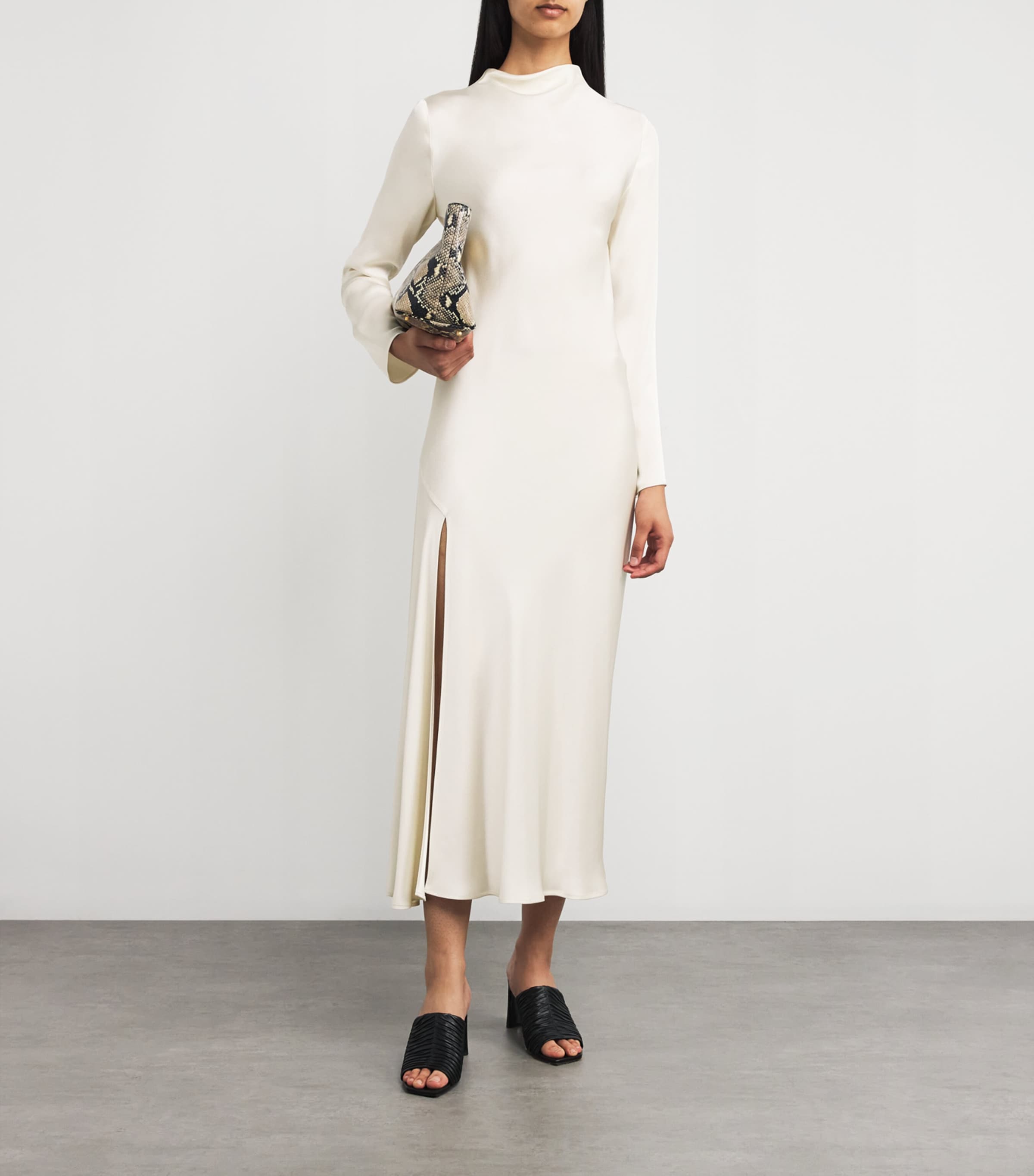 Satin Draped Midi Dress 102 CREAM Image 2