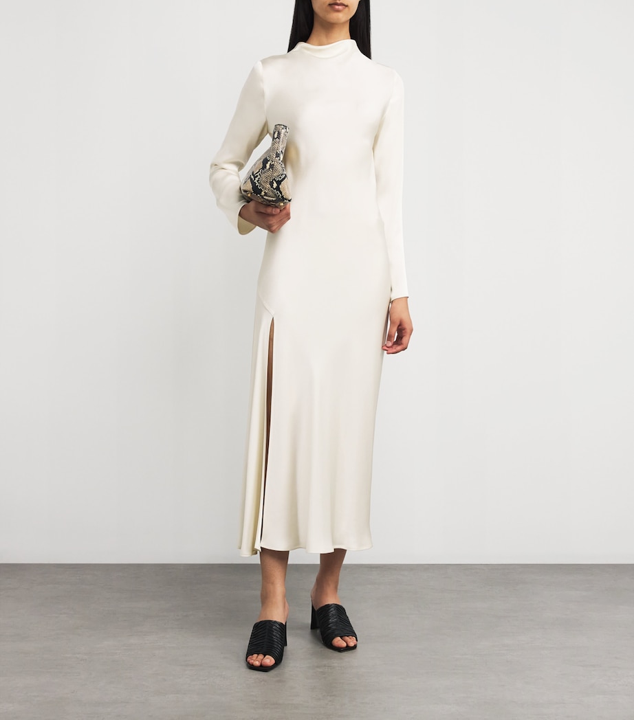 Satin Draped Midi Dress 102 CREAM Image 2