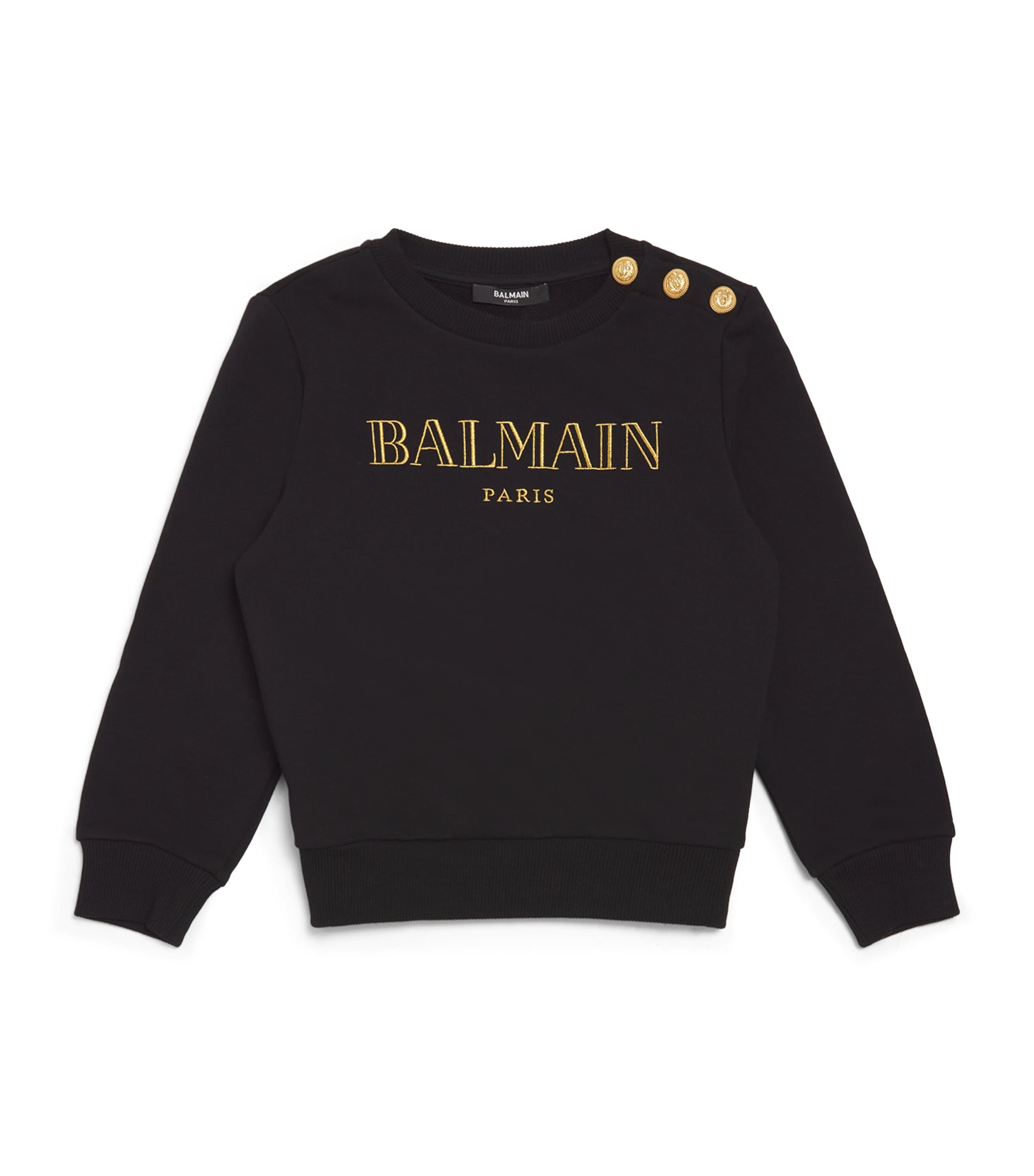 Shop Balmain Embroidered-logo Button Sweatshirt In Black