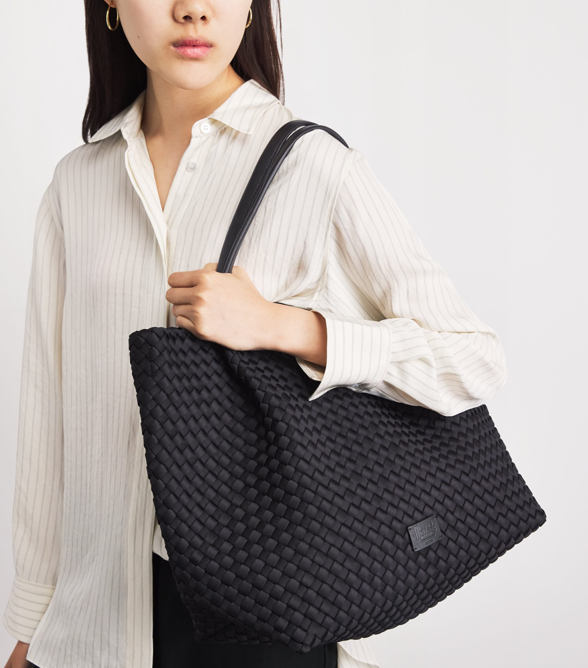 Harrods Neoprene Woven East-West Tote Bag Black Image 2