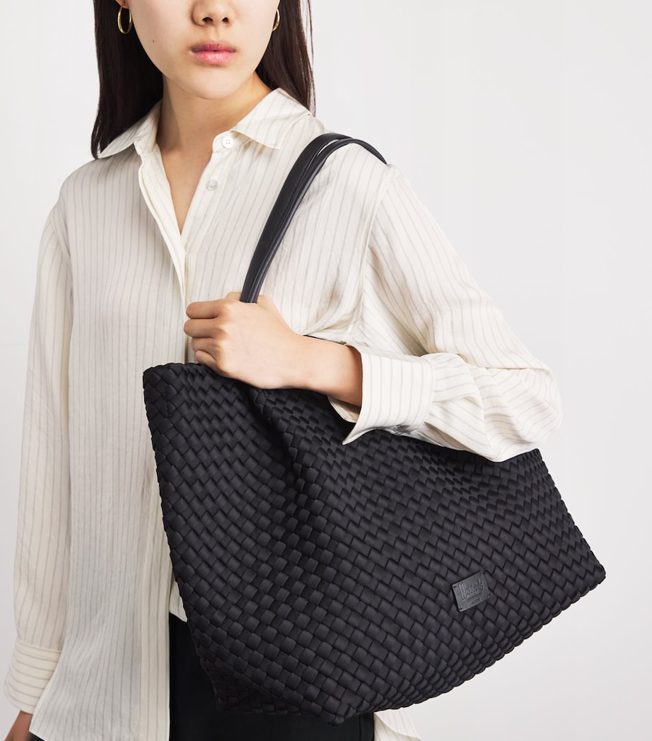Harrods Neoprene Woven East-West Tote Bag Black Image 2