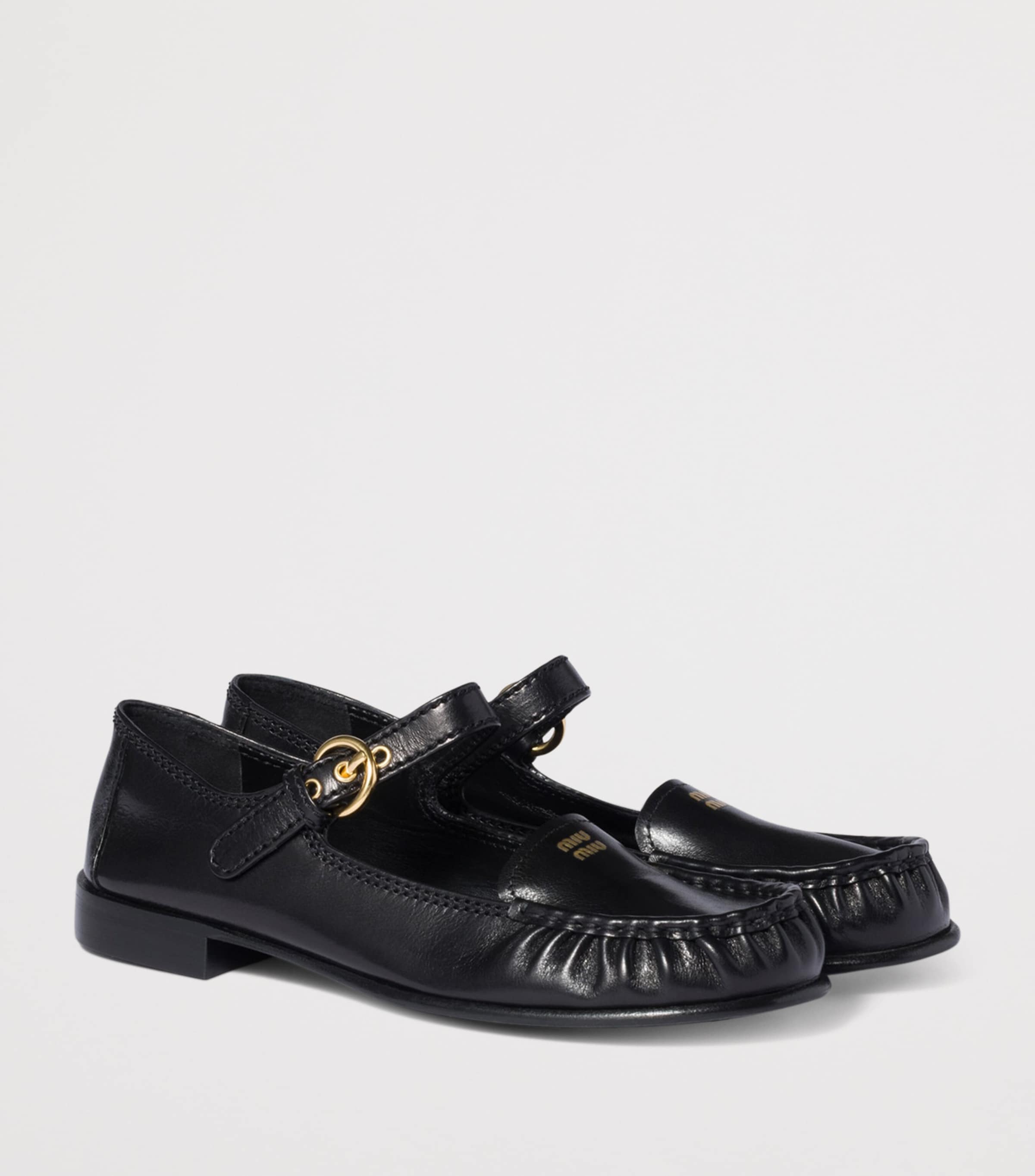 Miu Miu Womens Leather Strap-Detail Loafers Image 3