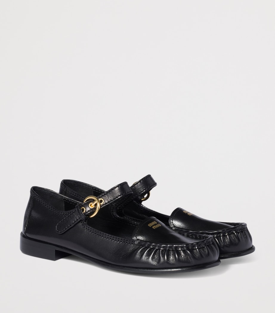 Miu Miu Womens Leather Strap-Detail Loafers Image 3