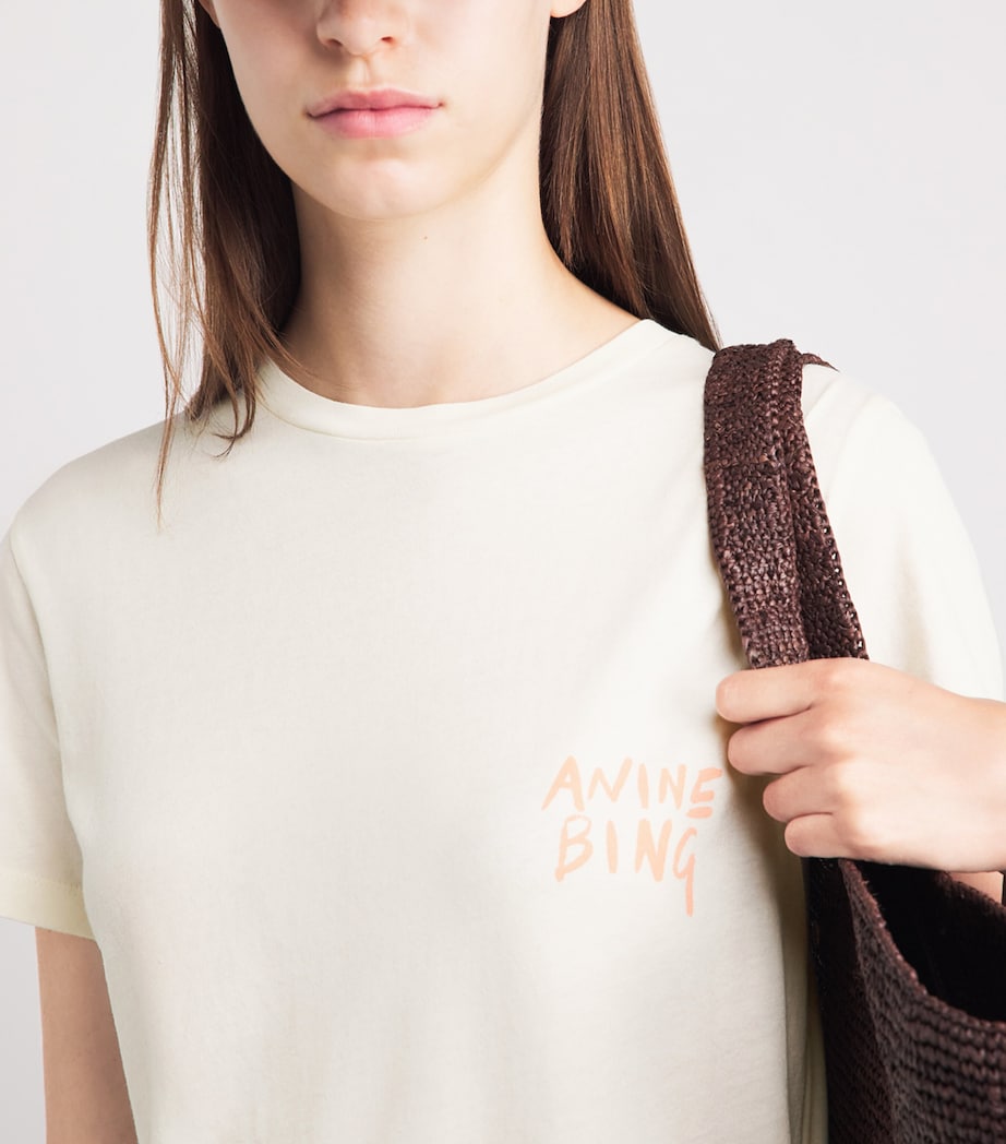 ANINE BING Womens Cotton Logo Shelley T-Shirt Ecru Image 3