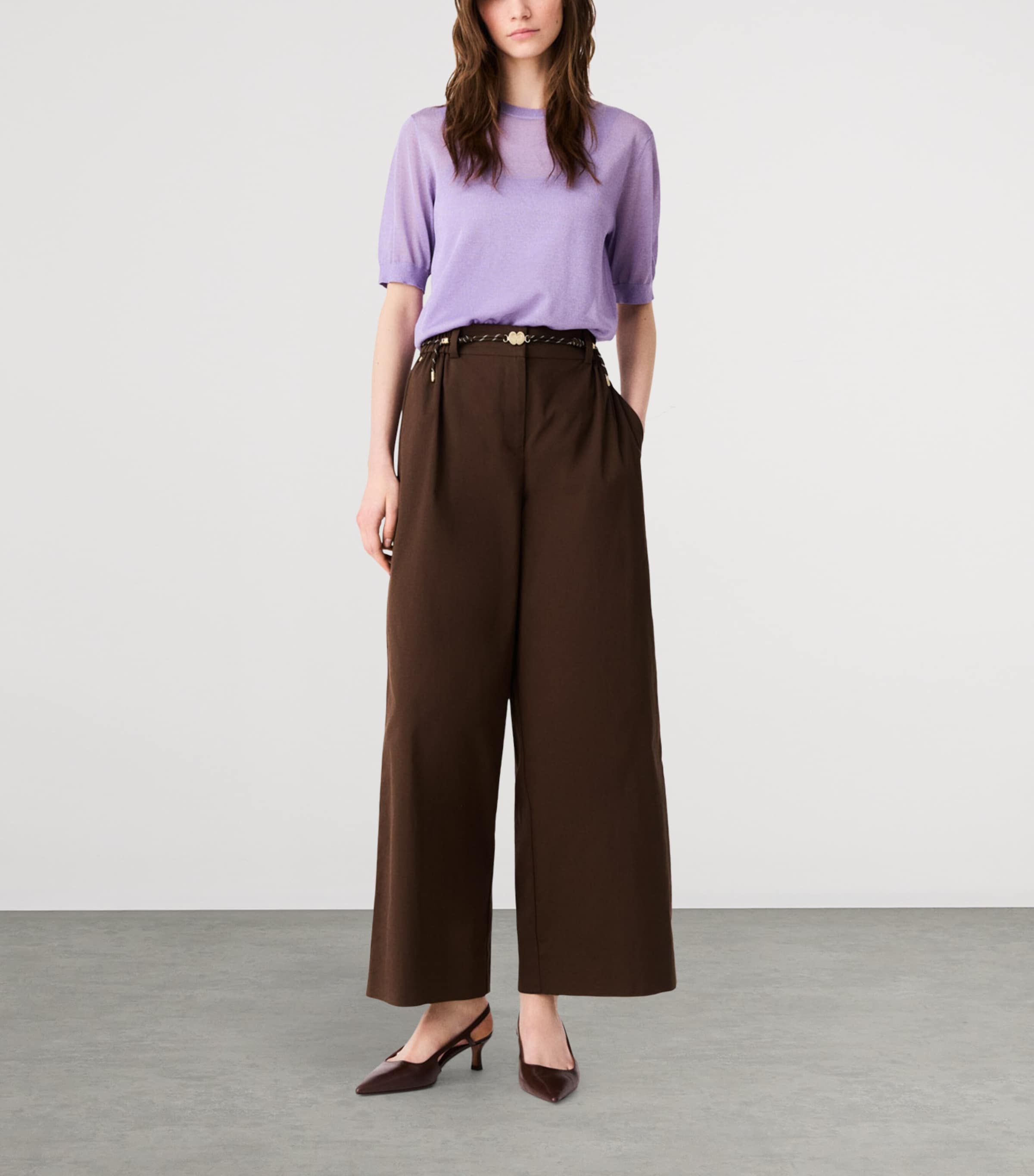 Maje Womens Cropped Wide-Leg Trousers Brown Image 2