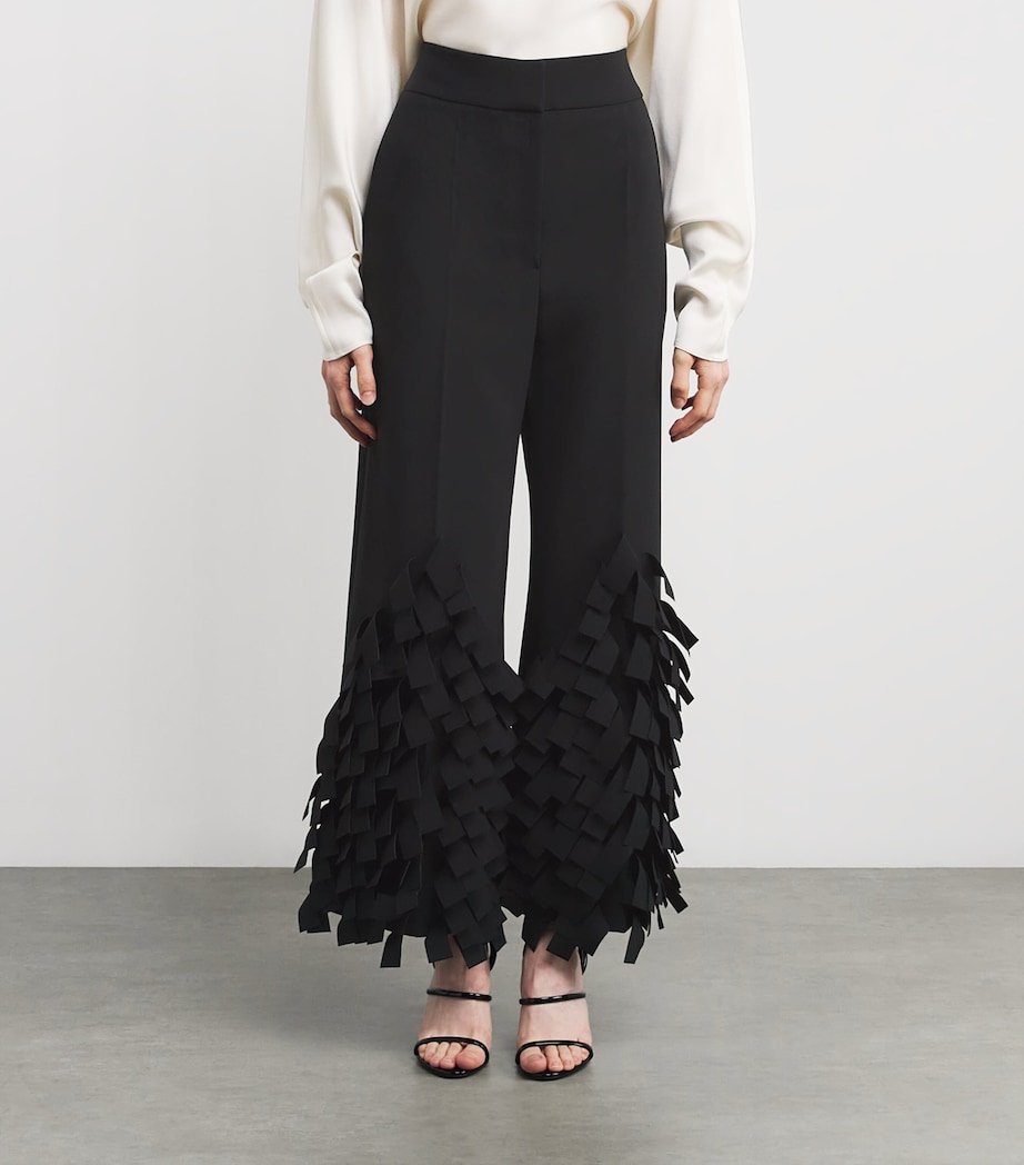 Virgin Wool Fringe Wide-Leg Trousers BLACK Image 3