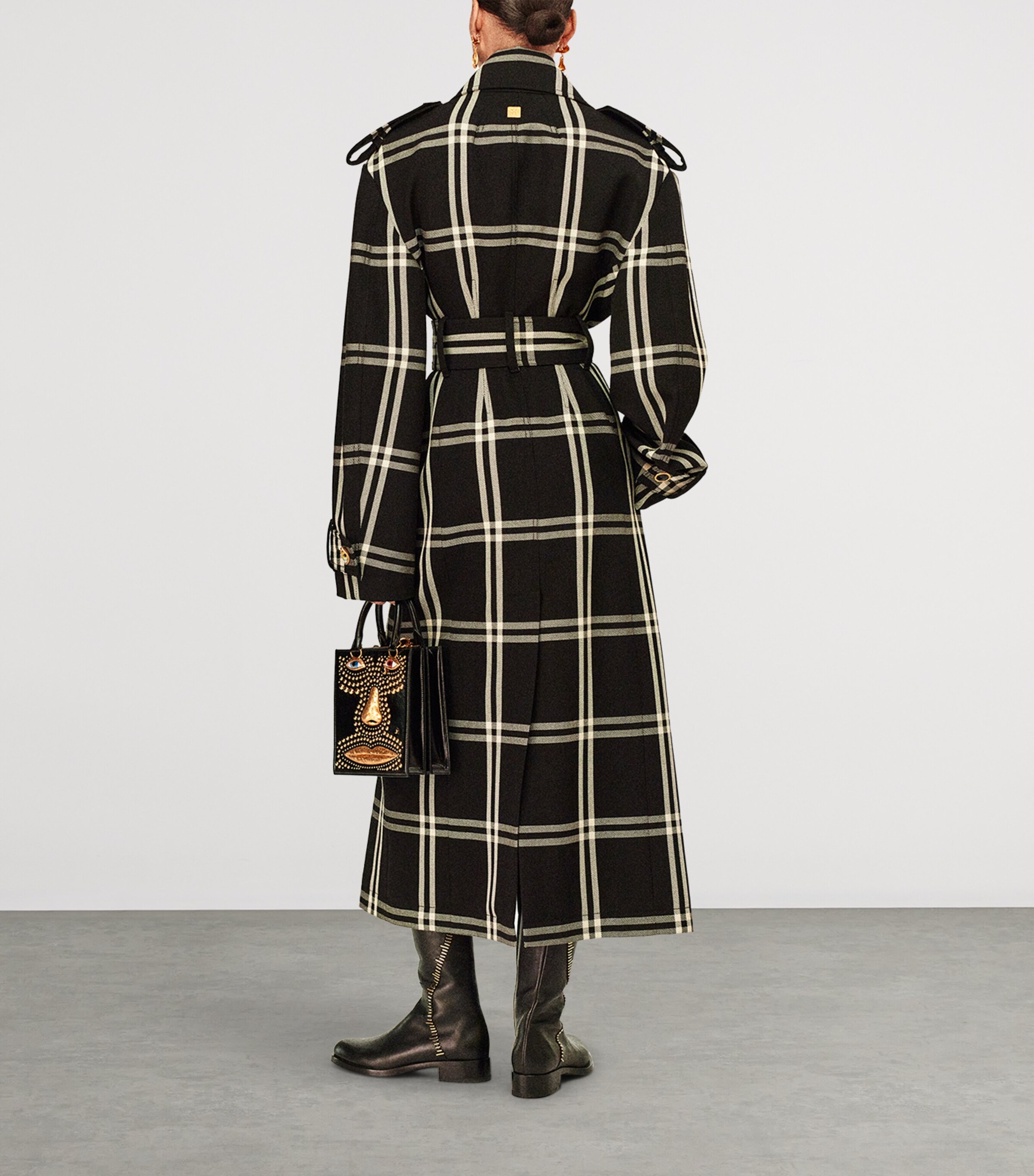 Leather Studded Face Top-Handle Bag 023 GOLD/BLACK Image 4