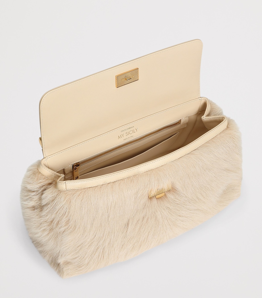 Dolce&Gabbana Fur-Trim My Sicily Top-Handle Bag Beige/bei Image 5