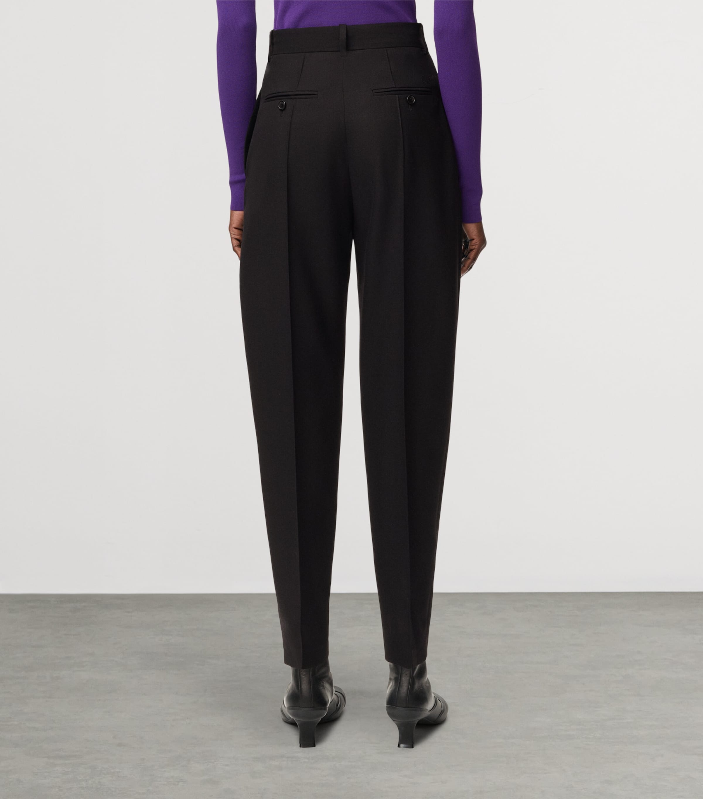 LOEWE Womens Wool-Blend Tapered Trousers Black Image 4