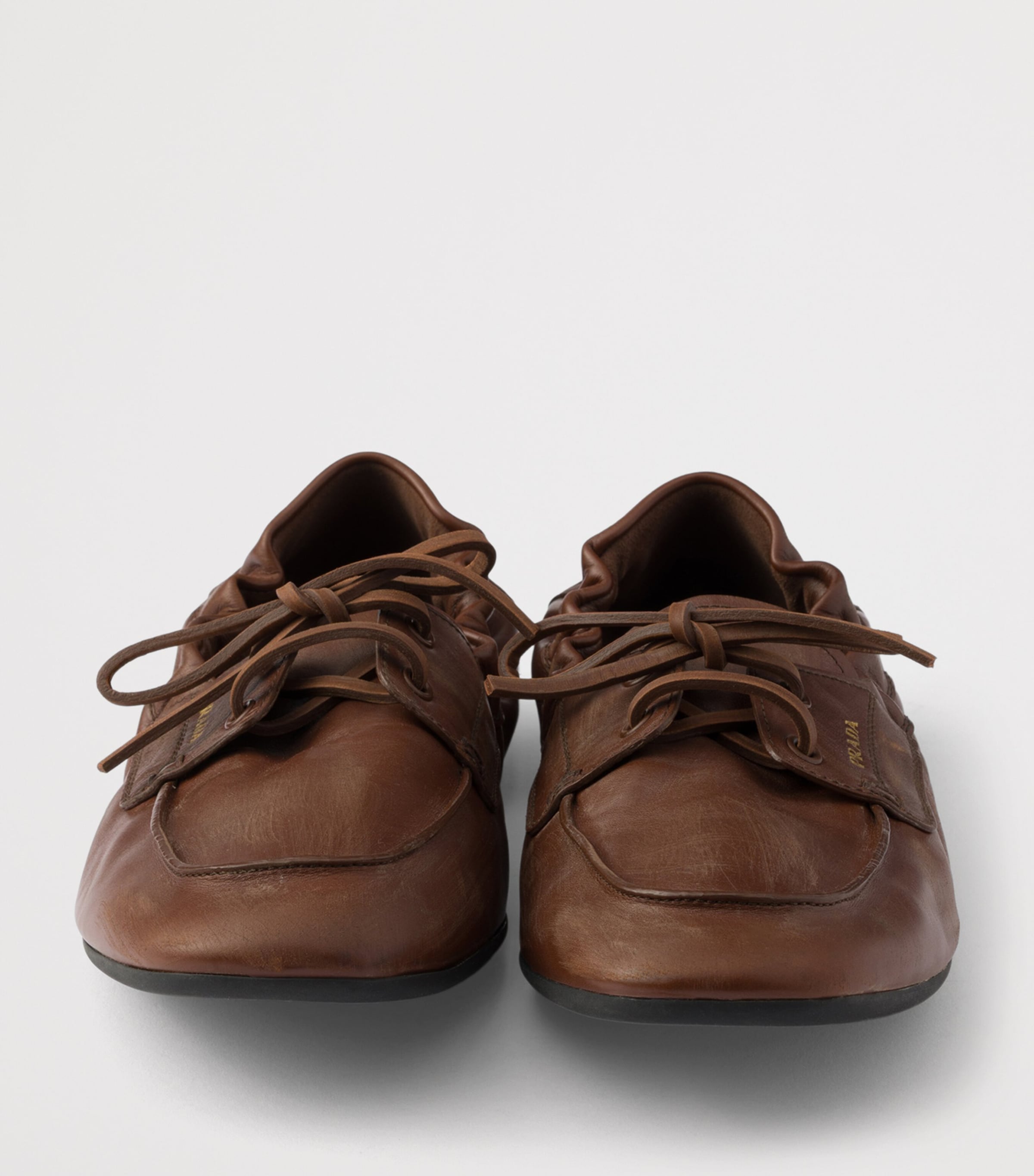 Prada Antiqued Leather Shuffle Loafers Brown Image 5