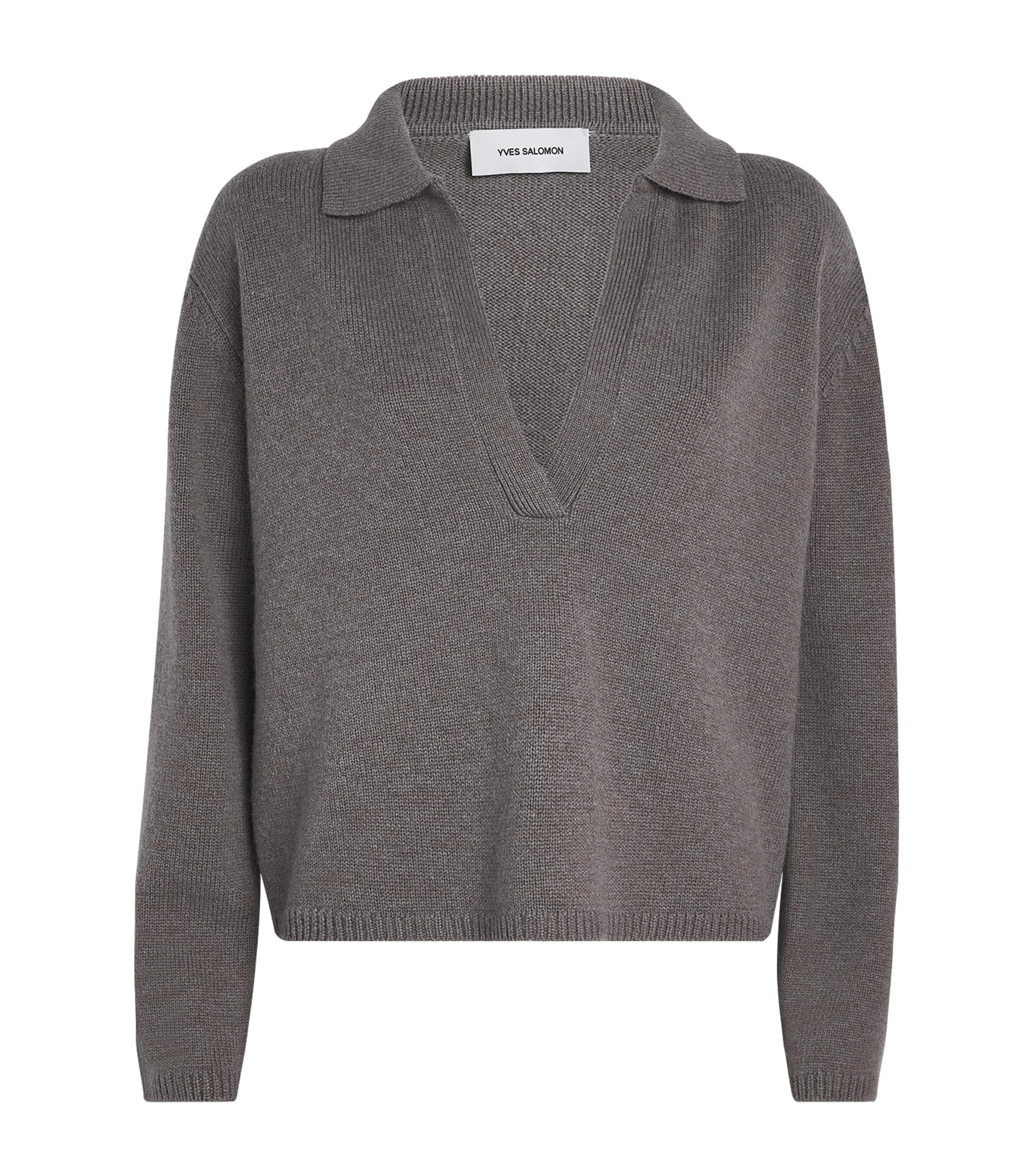 Yves Salomon Wool-cashmere Polo Sweater In Gray